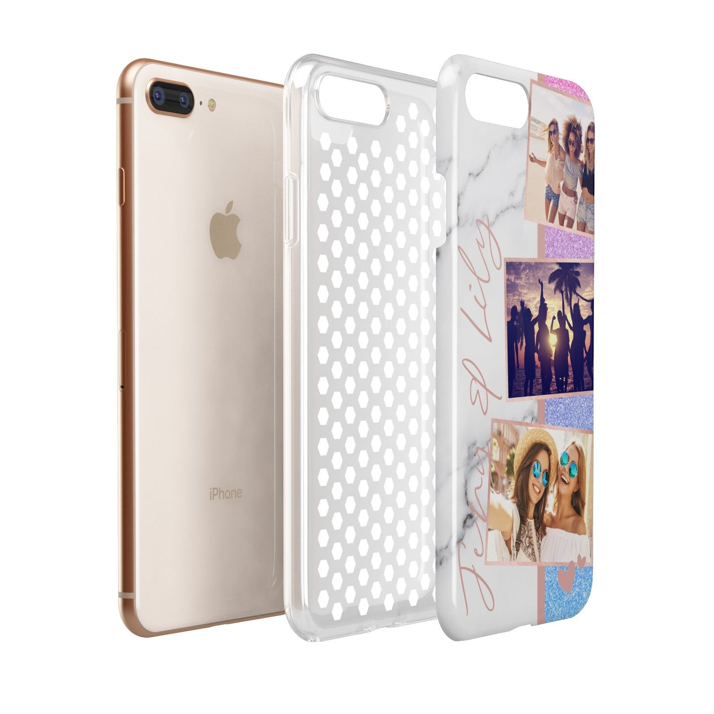 Glitter and Marble Photo Upload with Text Apple iPhone 7 8 Plus 3D Tough Case Expanded View