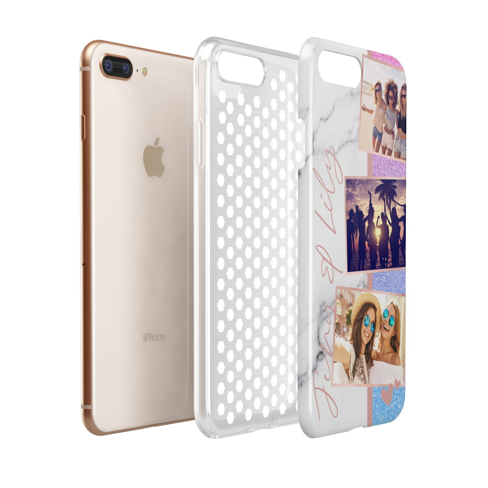 Glitter and Marble Photo Upload with Text Apple iPhone 7 8 Plus 3D Tough Case Expanded View