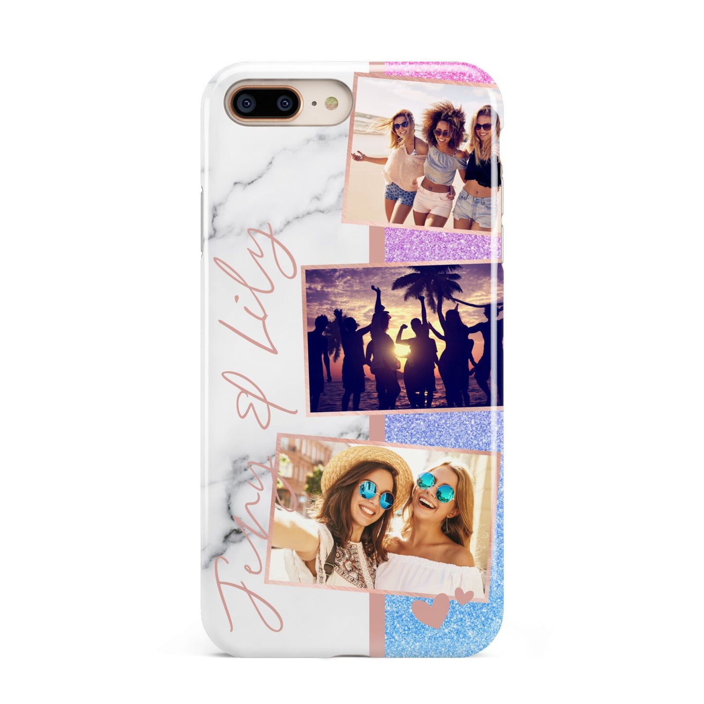 Glitter and Marble Photo Upload with Text Apple iPhone 7 8 Plus 3D Tough Case