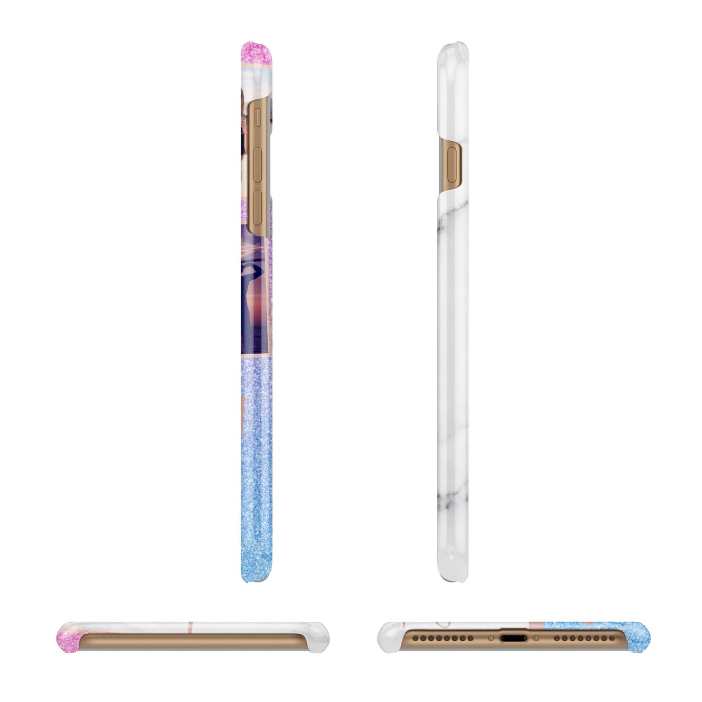 Glitter and Marble Photo Upload with Text Apple iPhone 7 Plus 3D Wrap Snap Case Angled Images