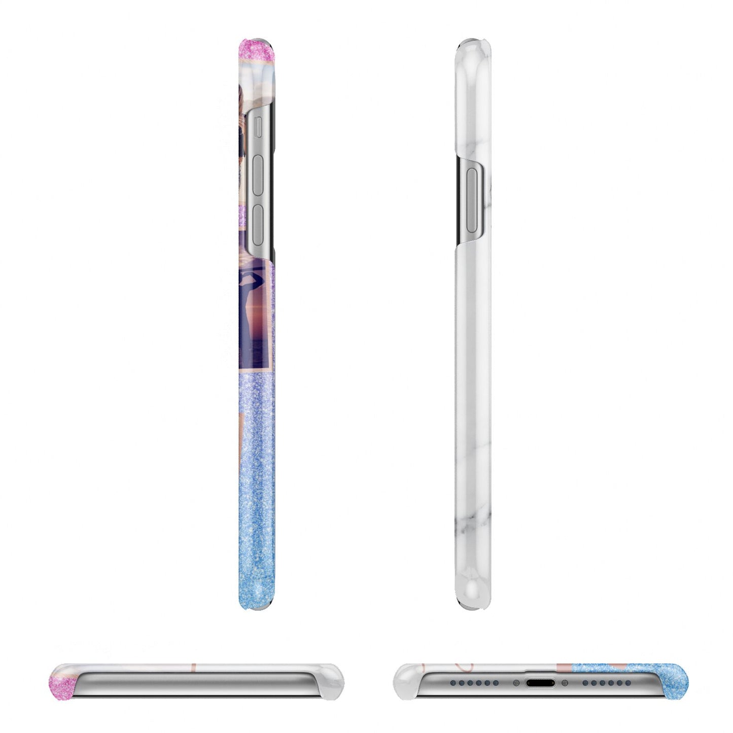 Glitter and Marble Photo Upload with Text Apple iPhone XR 3D Wrap Snap Case Angled Images on White Phone