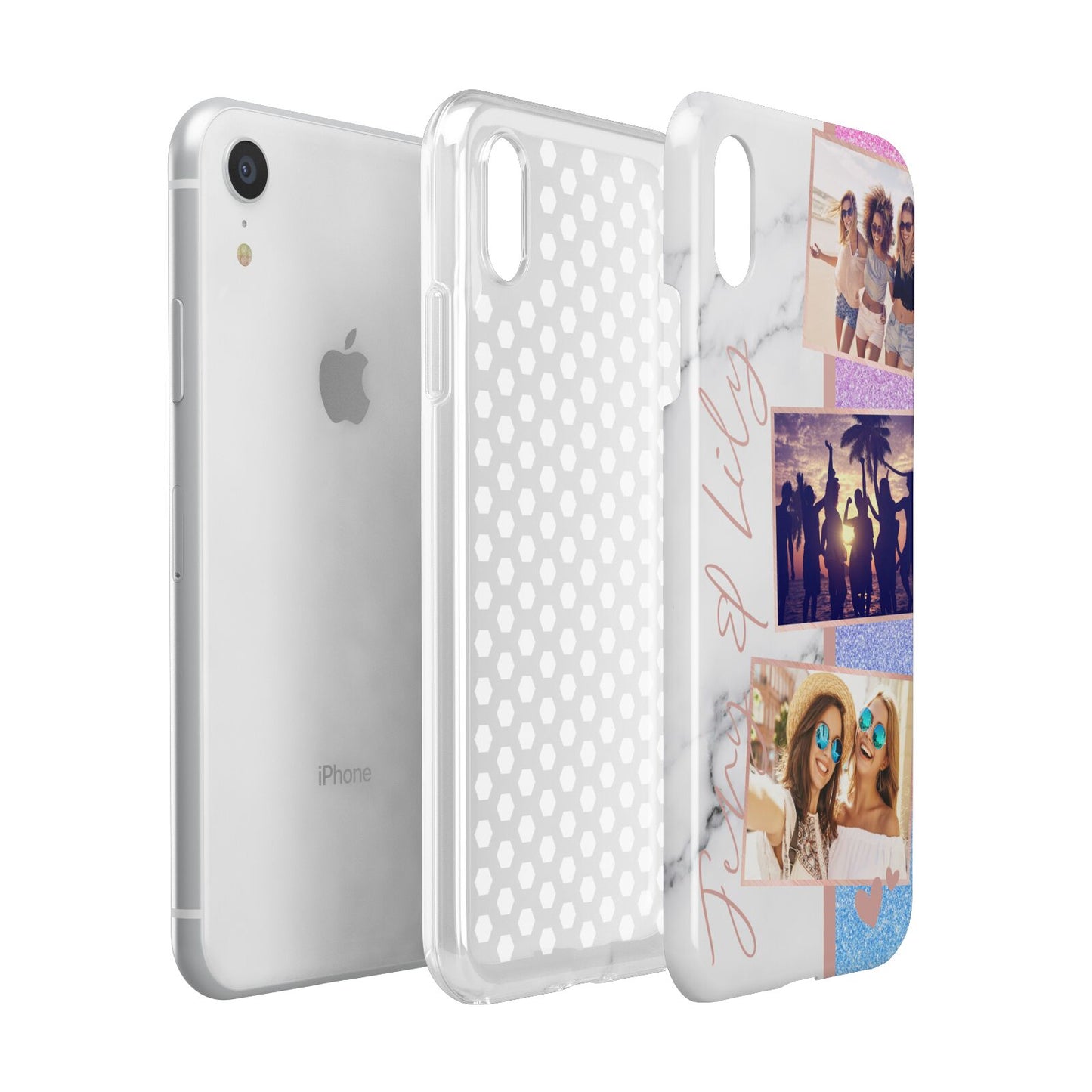 Glitter and Marble Photo Upload with Text Apple iPhone XR White 3D Tough Case Expanded view