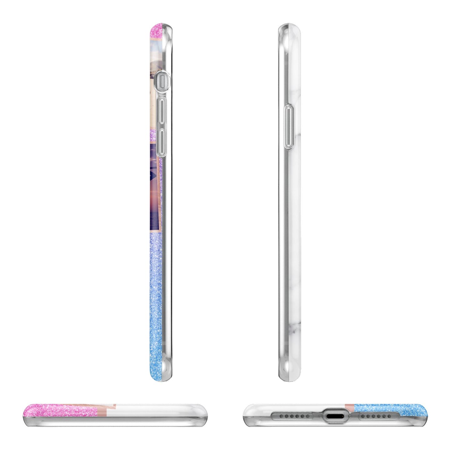 Glitter and Marble Photo Upload with Text Apple iPhone XR in White with 3D Wrap Tough Case Alternative Image Angles