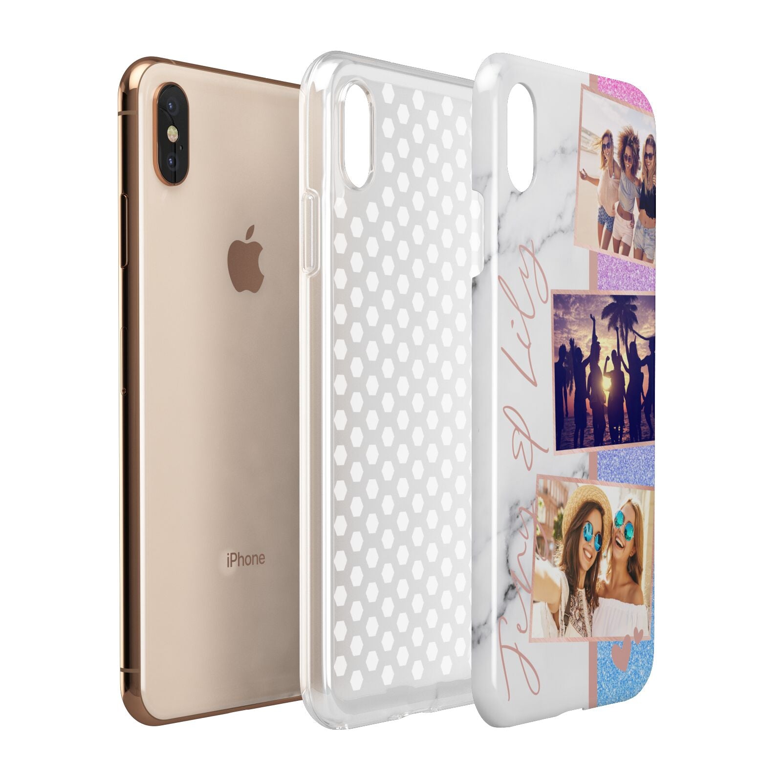 Glitter and Marble Photo Upload with Text Apple iPhone Xs Max 3D Tough Case Expanded View