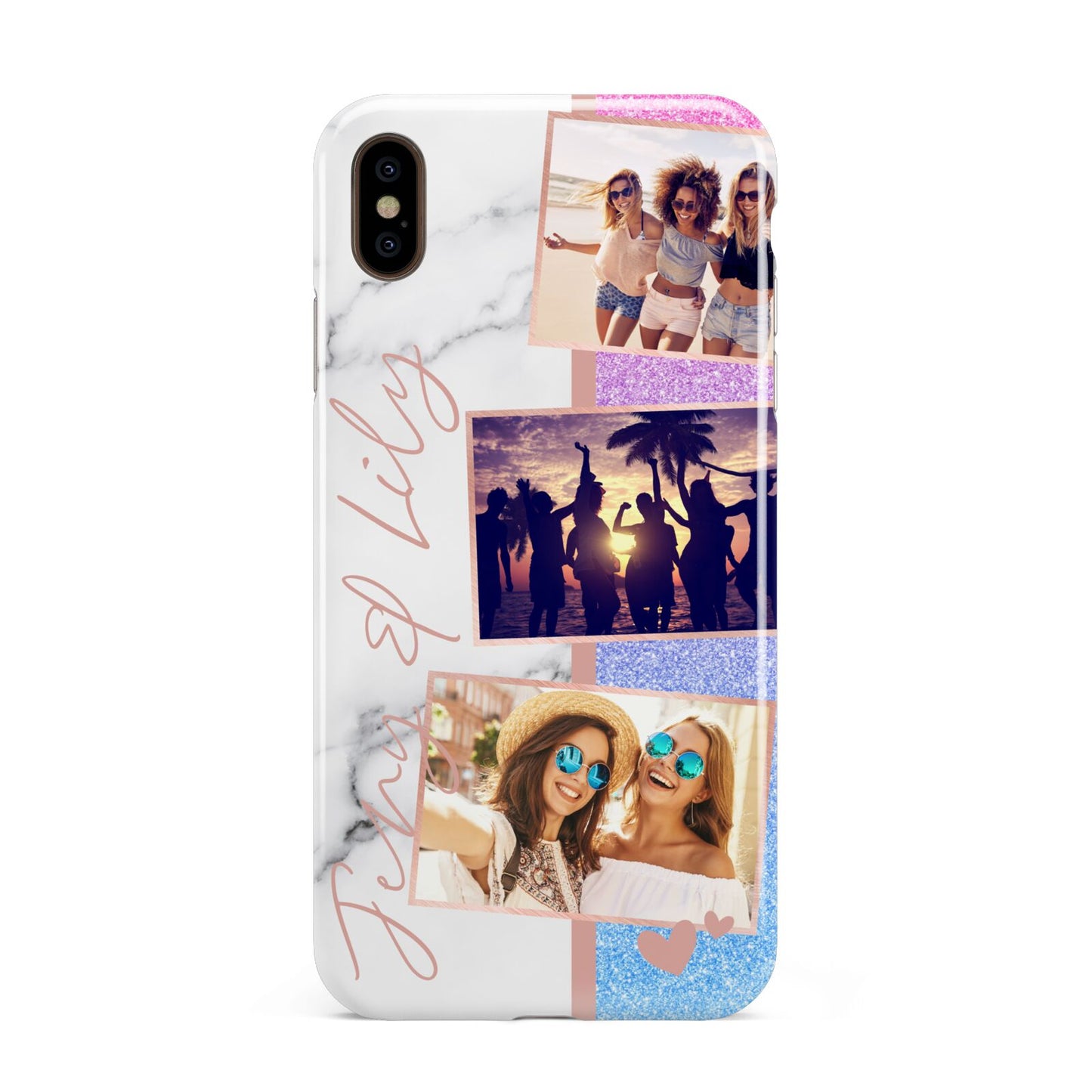 Glitter and Marble Photo Upload with Text Apple iPhone Xs Max 3D Tough Case