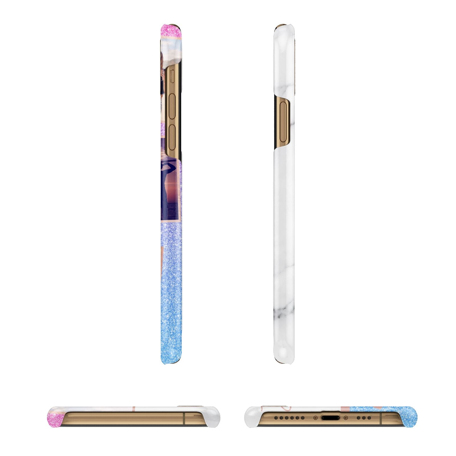 Glitter and Marble Photo Upload with Text iPhone 11 3D Snap Case Angle Images