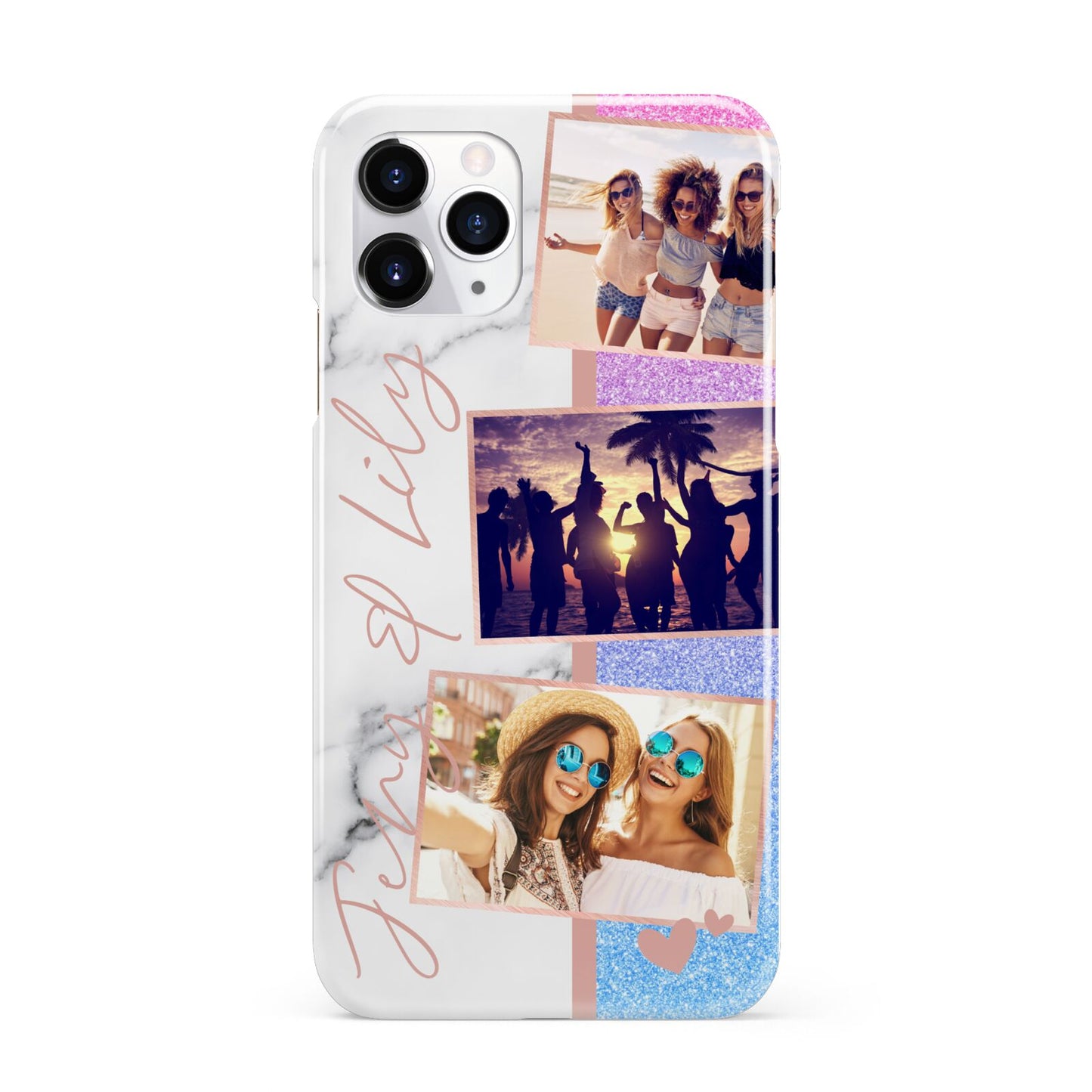 Glitter and Marble Photo Upload with Text iPhone 11 Pro 3D Snap Case