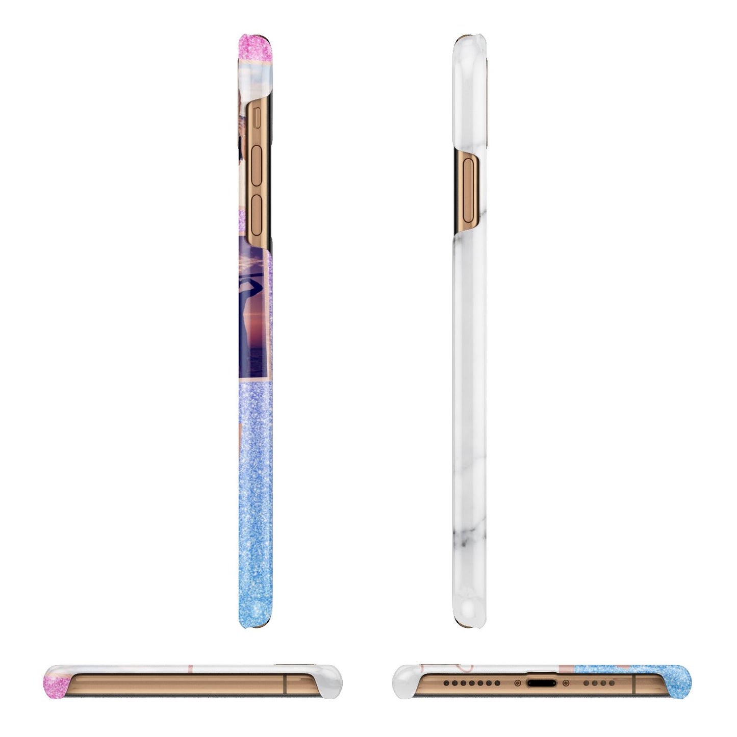 Glitter and Marble Photo Upload with Text iPhone 11 Pro Max 3D Snap Case Angle Images