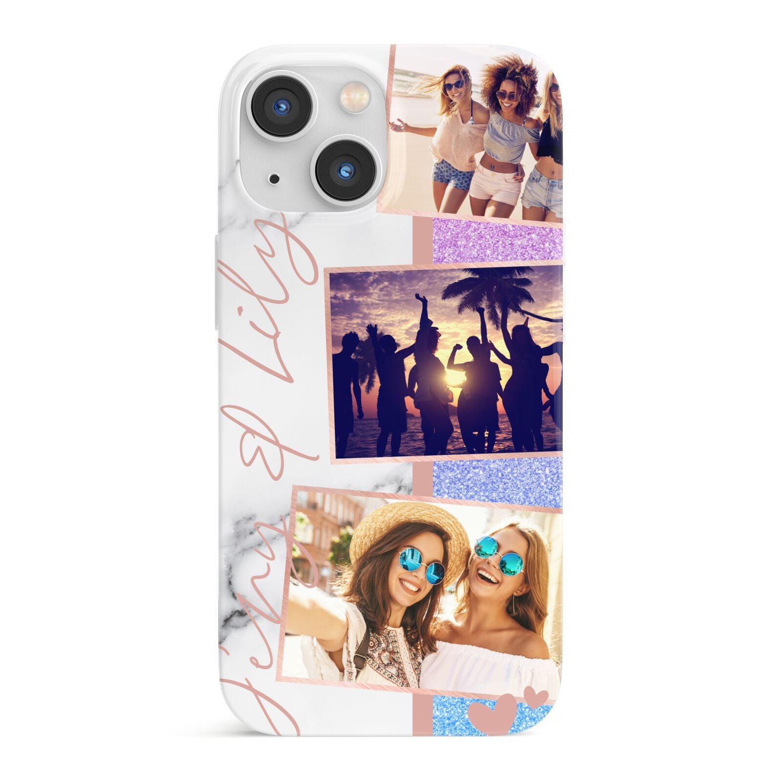 Glitter and Marble Photo Upload with Text iPhone 13 Mini Full Wrap 3D Snap Case