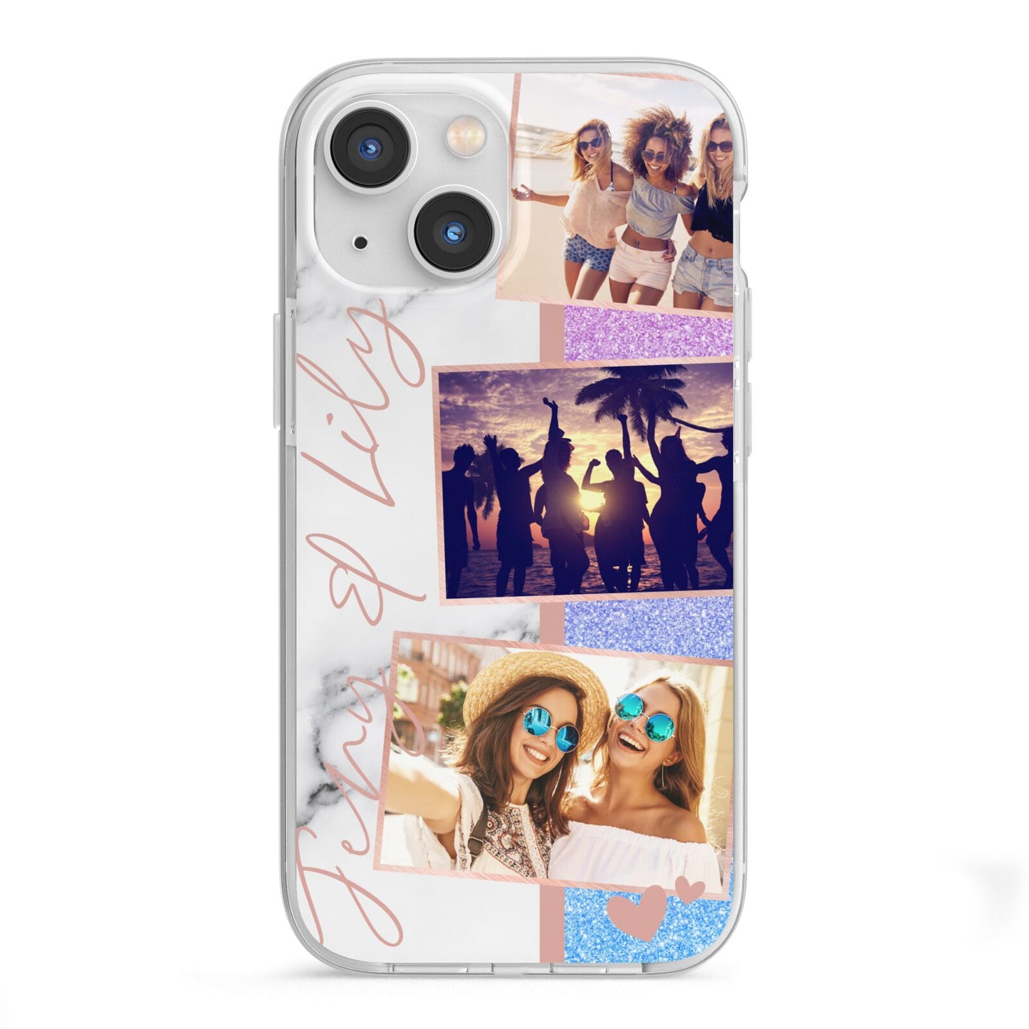 Glitter and Marble Photo Upload with Text iPhone 13 Mini TPU Impact Case with White Edges
