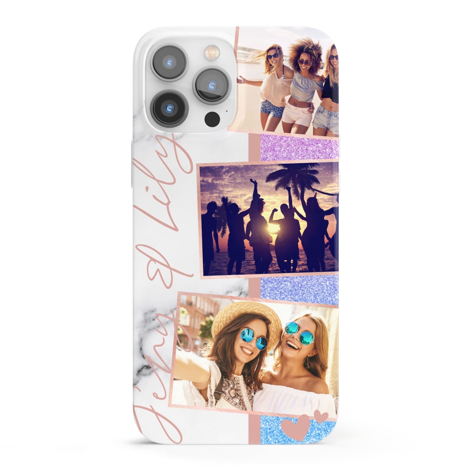 Glitter and Marble Photo Upload with Text iPhone 13 Pro Max Full Wrap 3D Snap Case