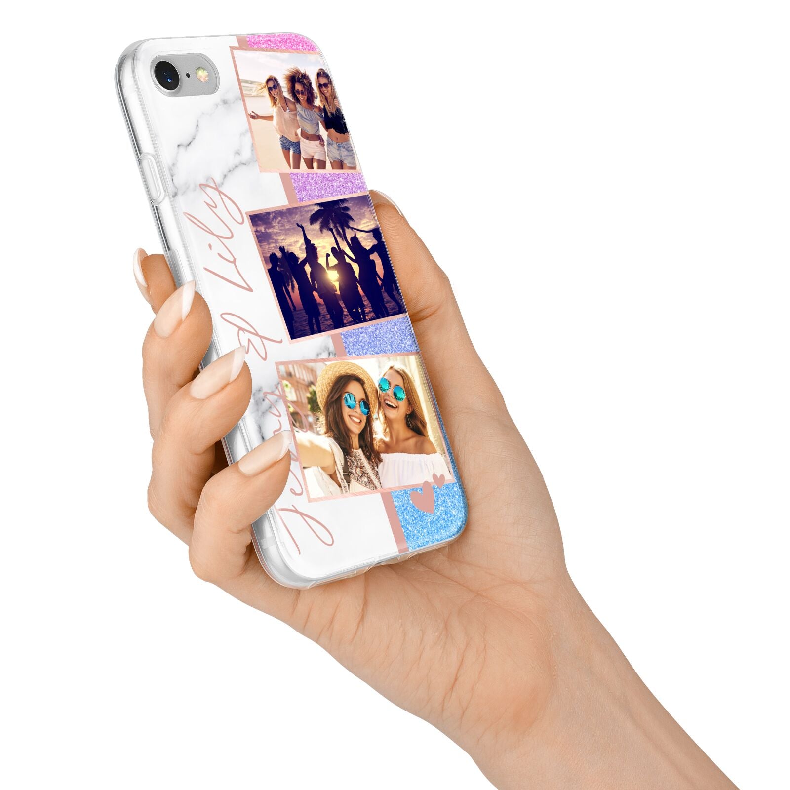 Glitter and Marble Photo Upload with Text iPhone 7 Bumper Case on Silver iPhone Alternative Image