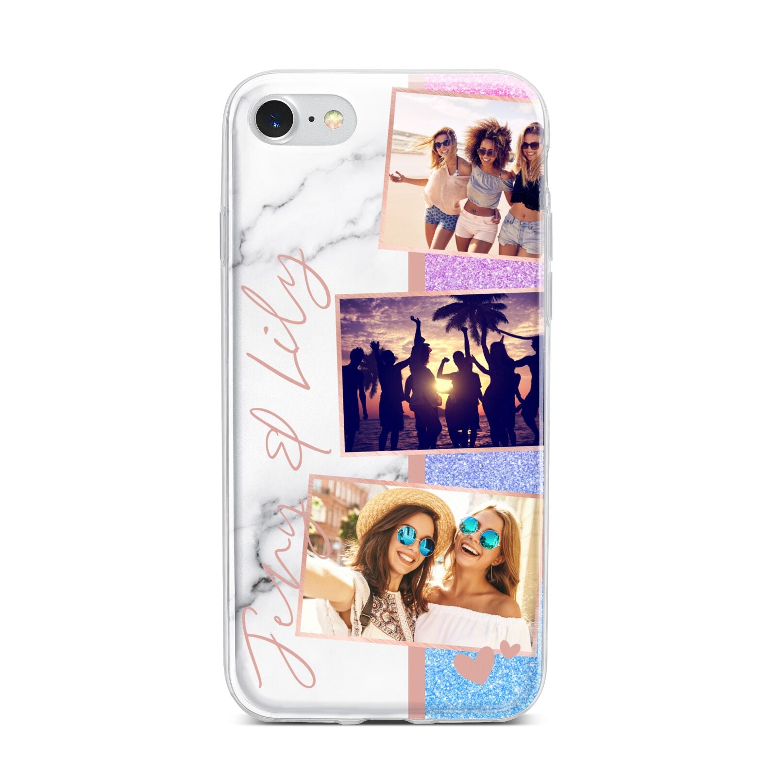 Glitter and Marble Photo Upload with Text iPhone 7 Bumper Case on Silver iPhone