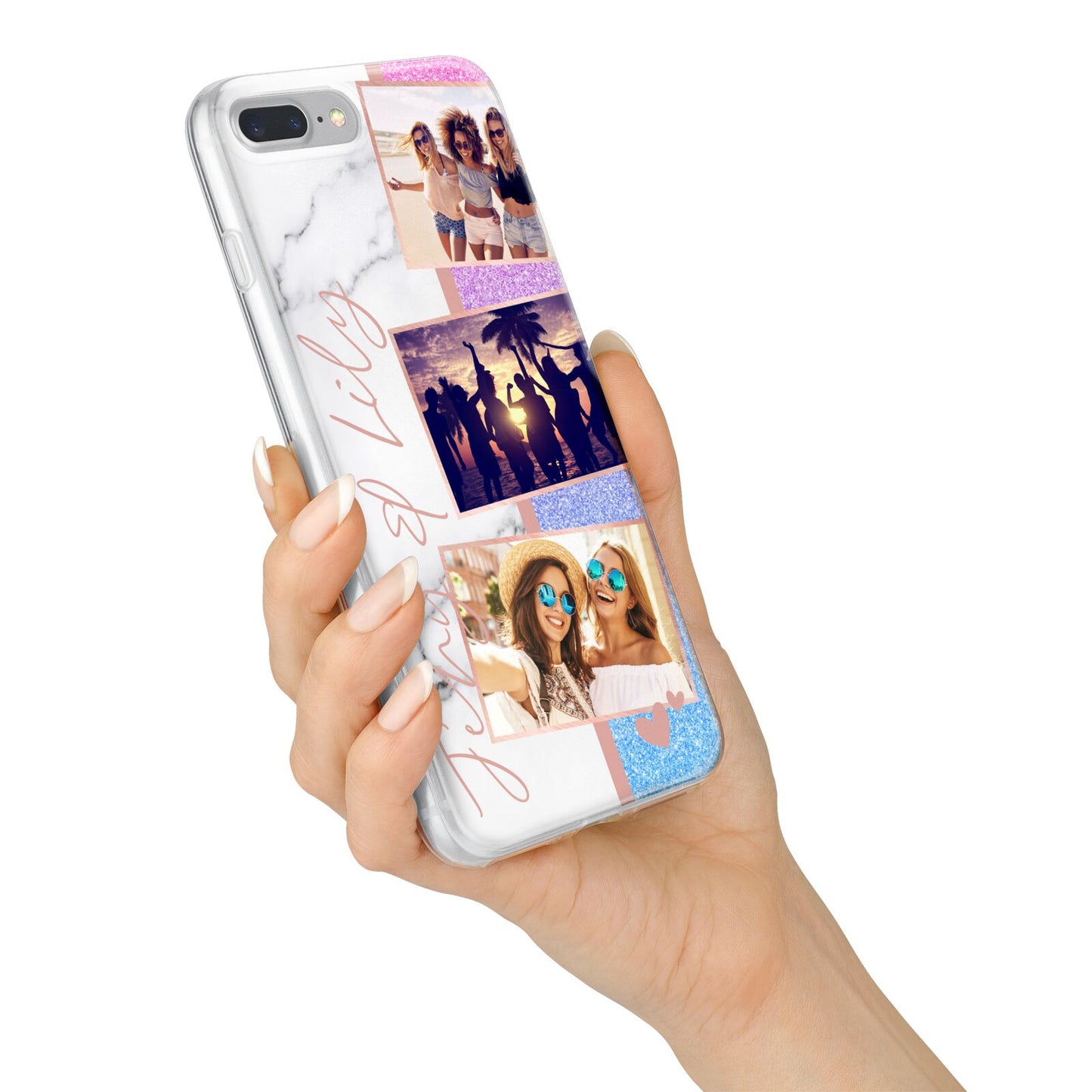 Glitter and Marble Photo Upload with Text iPhone 7 Plus Bumper Case on Silver iPhone Alternative Image