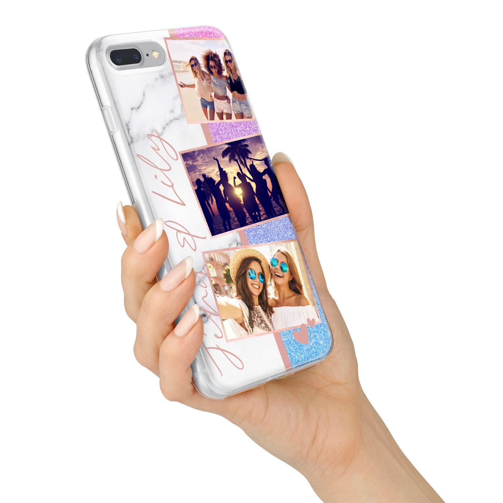 Glitter and Marble Photo Upload with Text iPhone 7 Plus Bumper Case on Silver iPhone Alternative Image