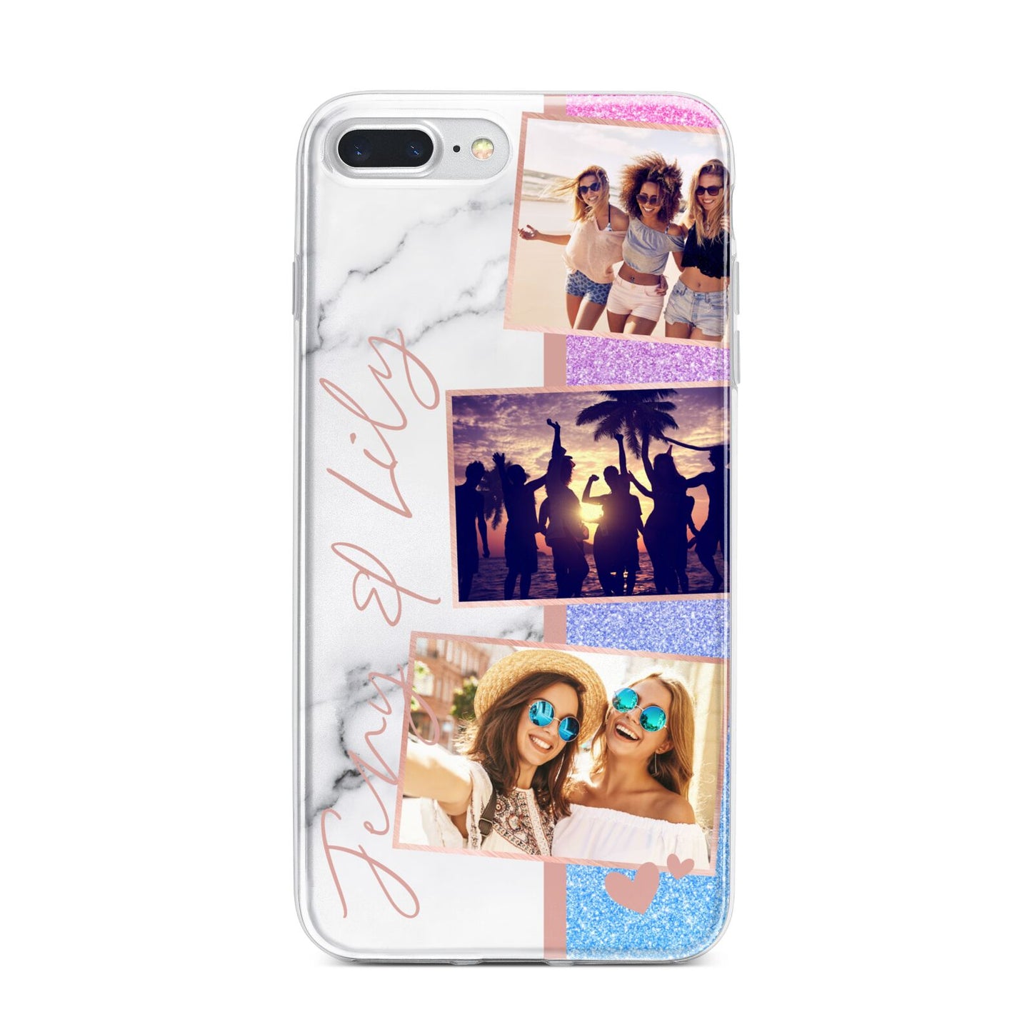 Glitter and Marble Photo Upload with Text iPhone 7 Plus Bumper Case on Silver iPhone