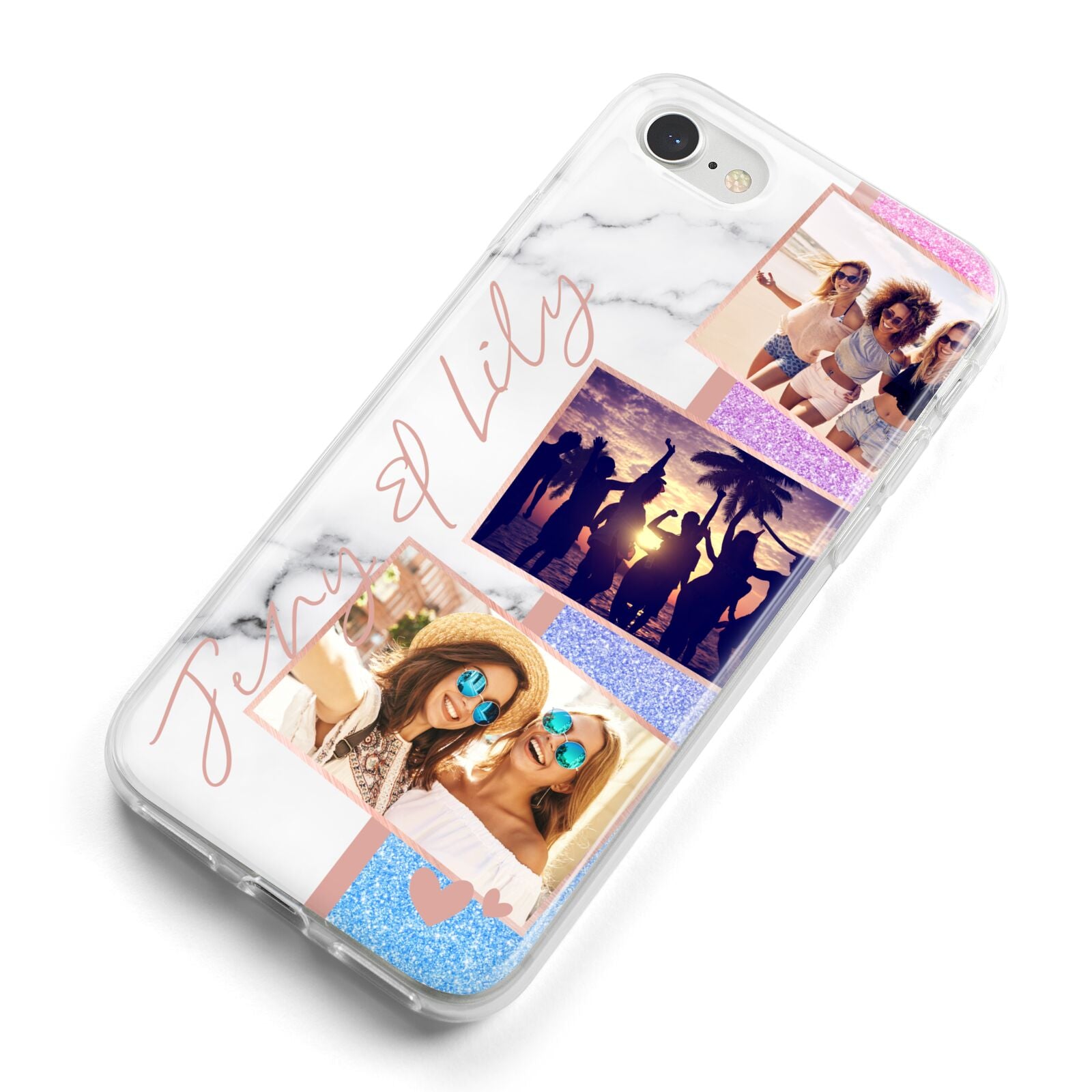 Glitter and Marble Photo Upload with Text iPhone 8 Bumper Case on Silver iPhone Alternative Image