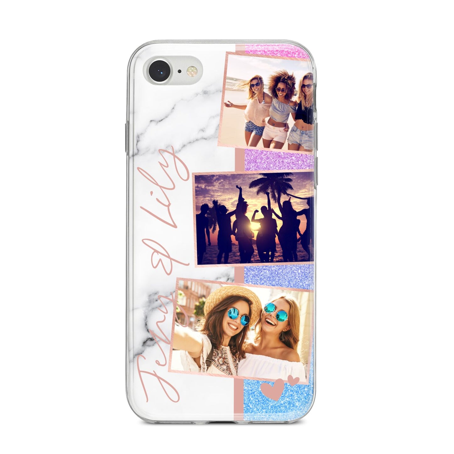 Glitter and Marble Photo Upload with Text iPhone 8 Bumper Case on Silver iPhone