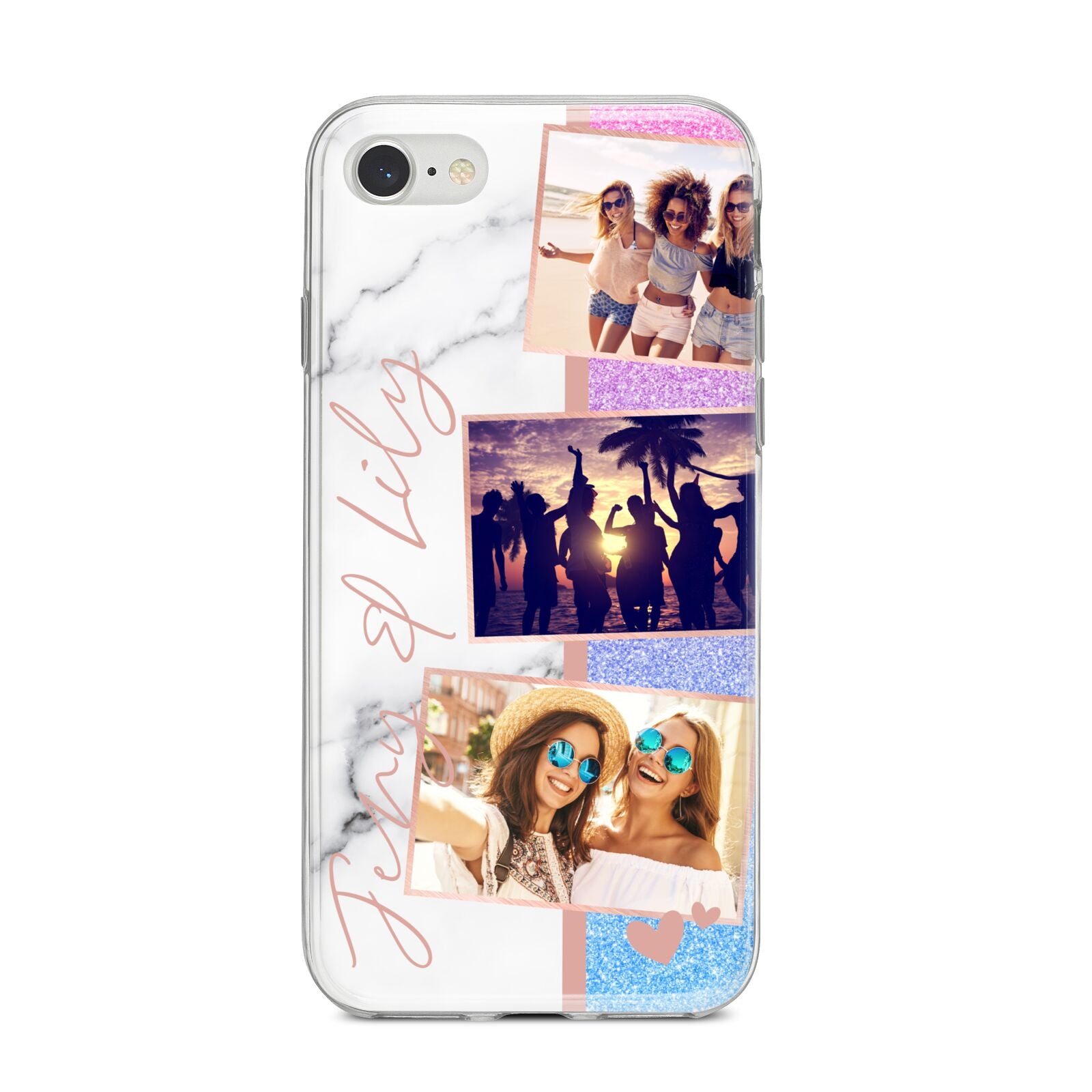 Glitter and Marble Photo Upload with Text iPhone 8 Bumper Case on Silver iPhone