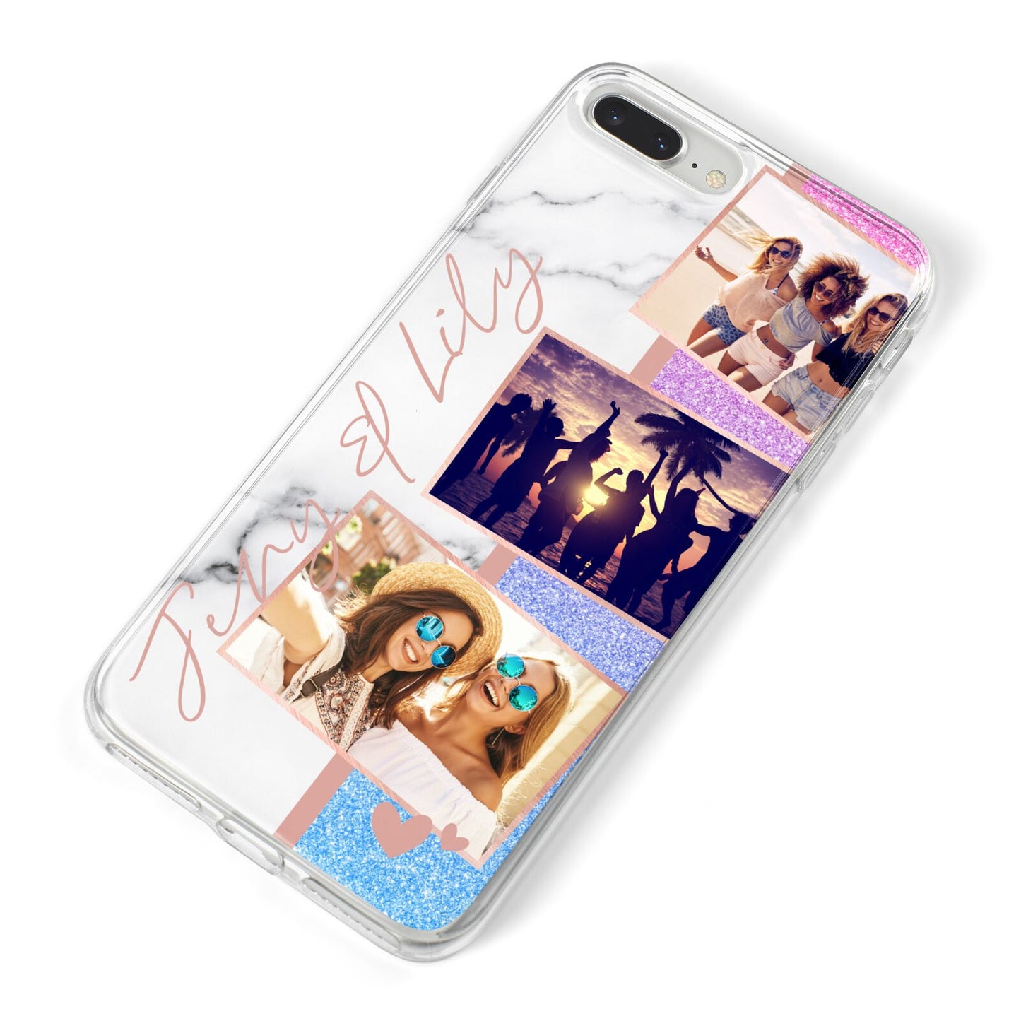 Glitter and Marble Photo Upload with Text iPhone 8 Plus Bumper Case on Silver iPhone Alternative Image