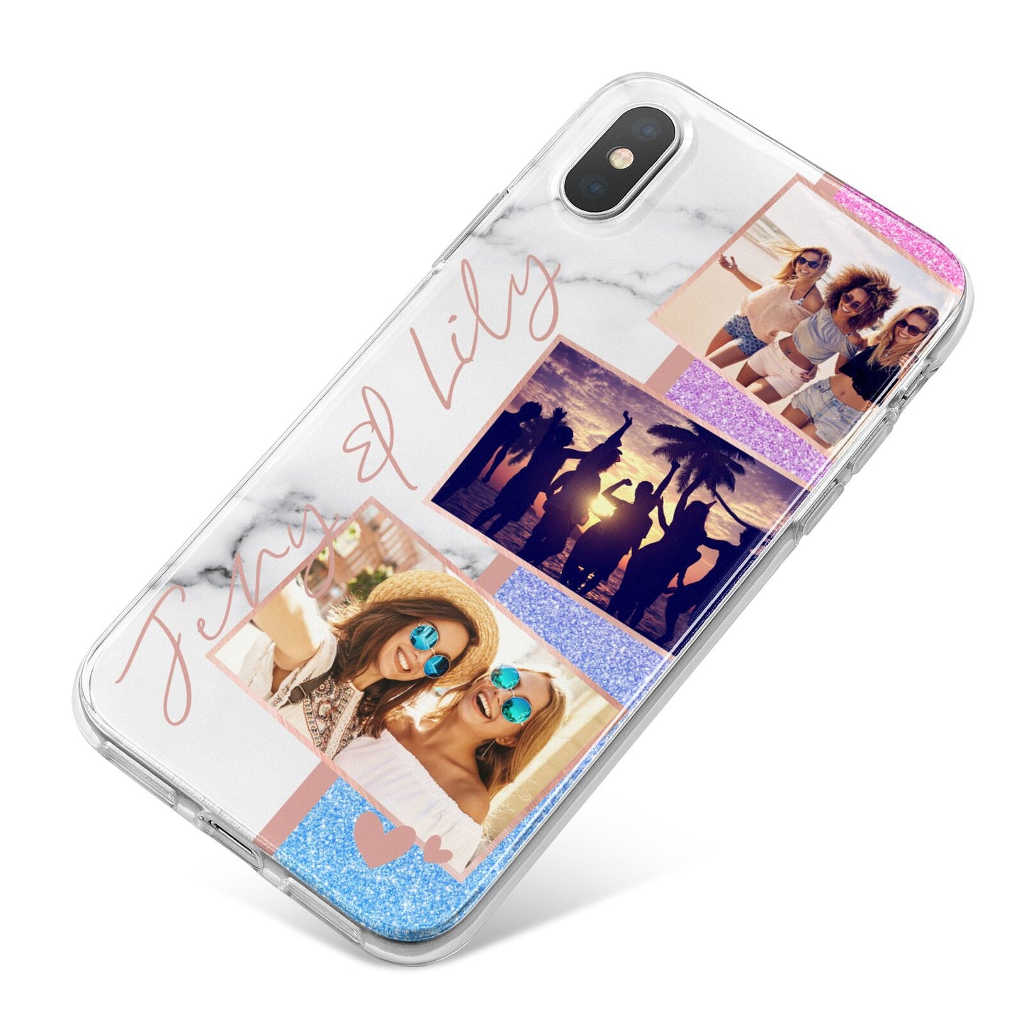Glitter and Marble Photo Upload with Text iPhone X Bumper Case on Silver iPhone