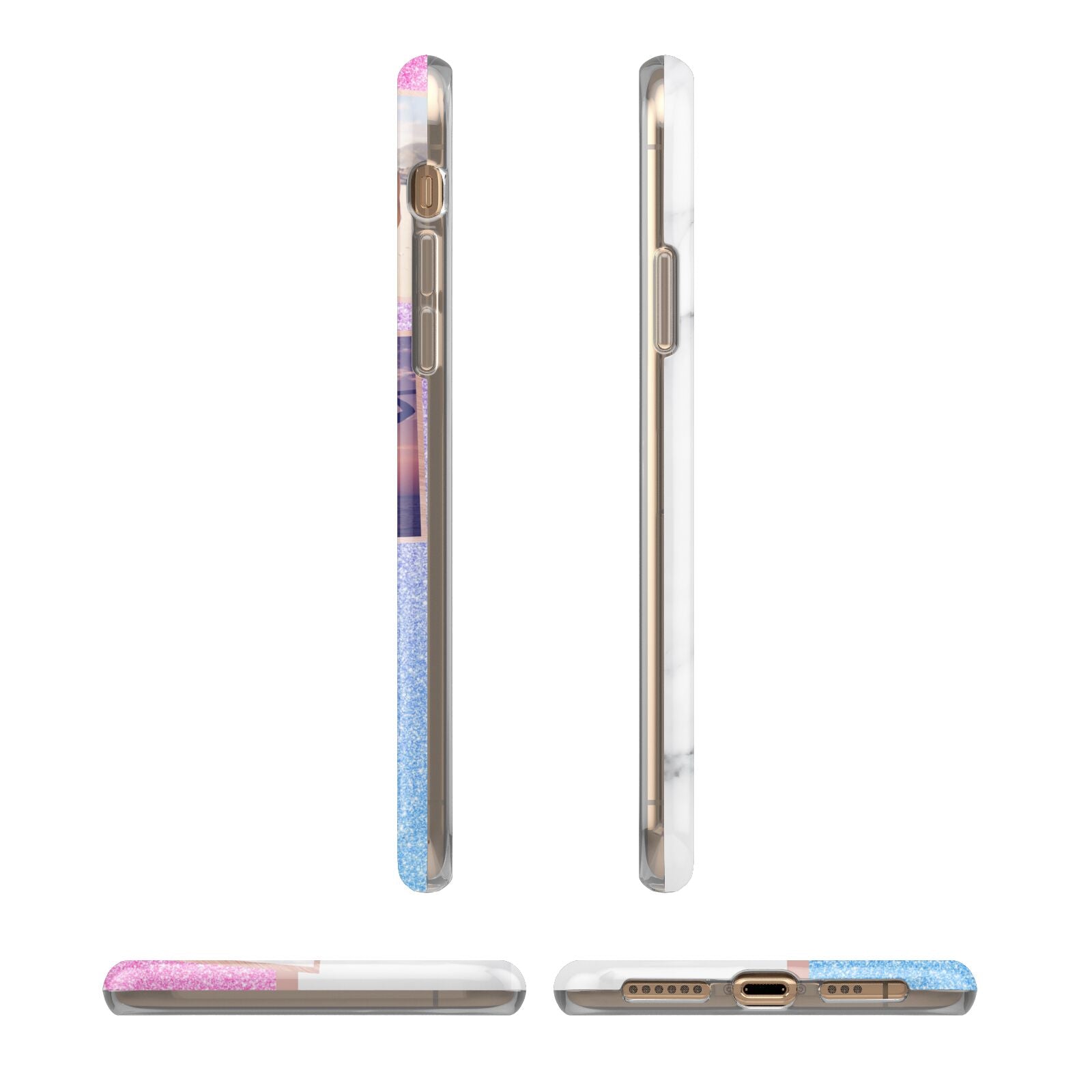 Glitter and Marble Photo Upload with Text iPhone XS 3D Tough Case in Gold Angled Images