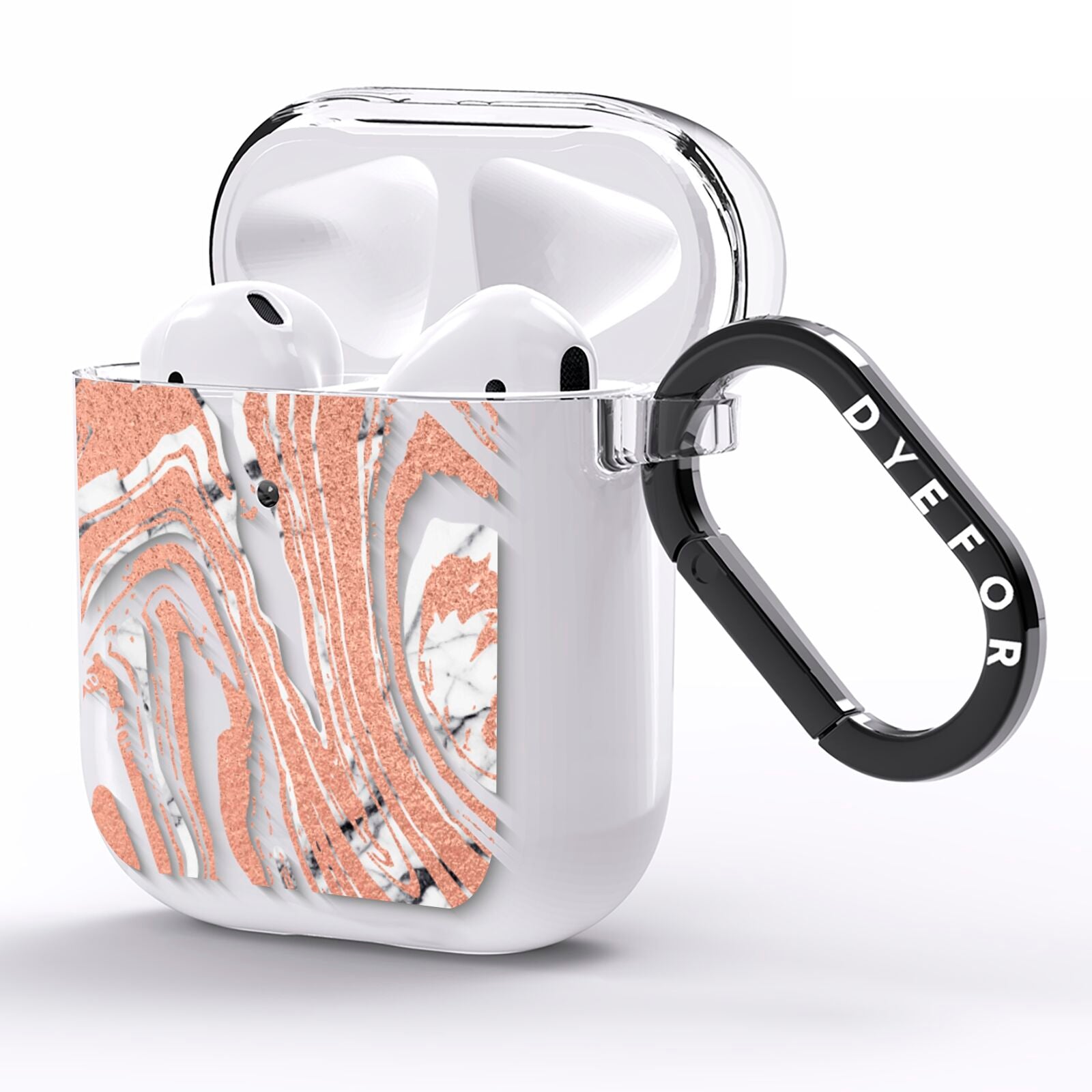 Gold And White Marble AirPods Clear Case Side Image