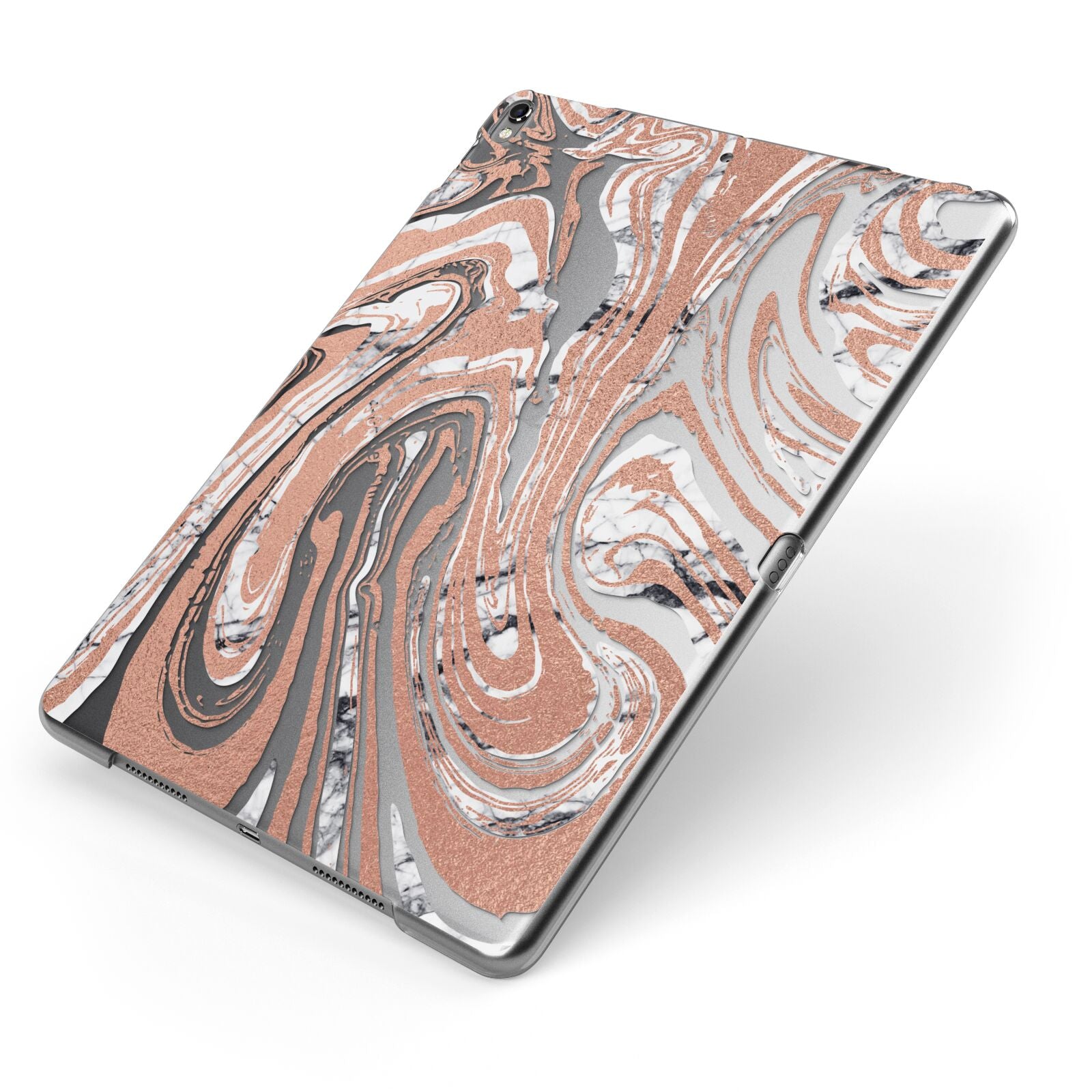 Gold And White Marble Apple iPad Case on Grey iPad Side View