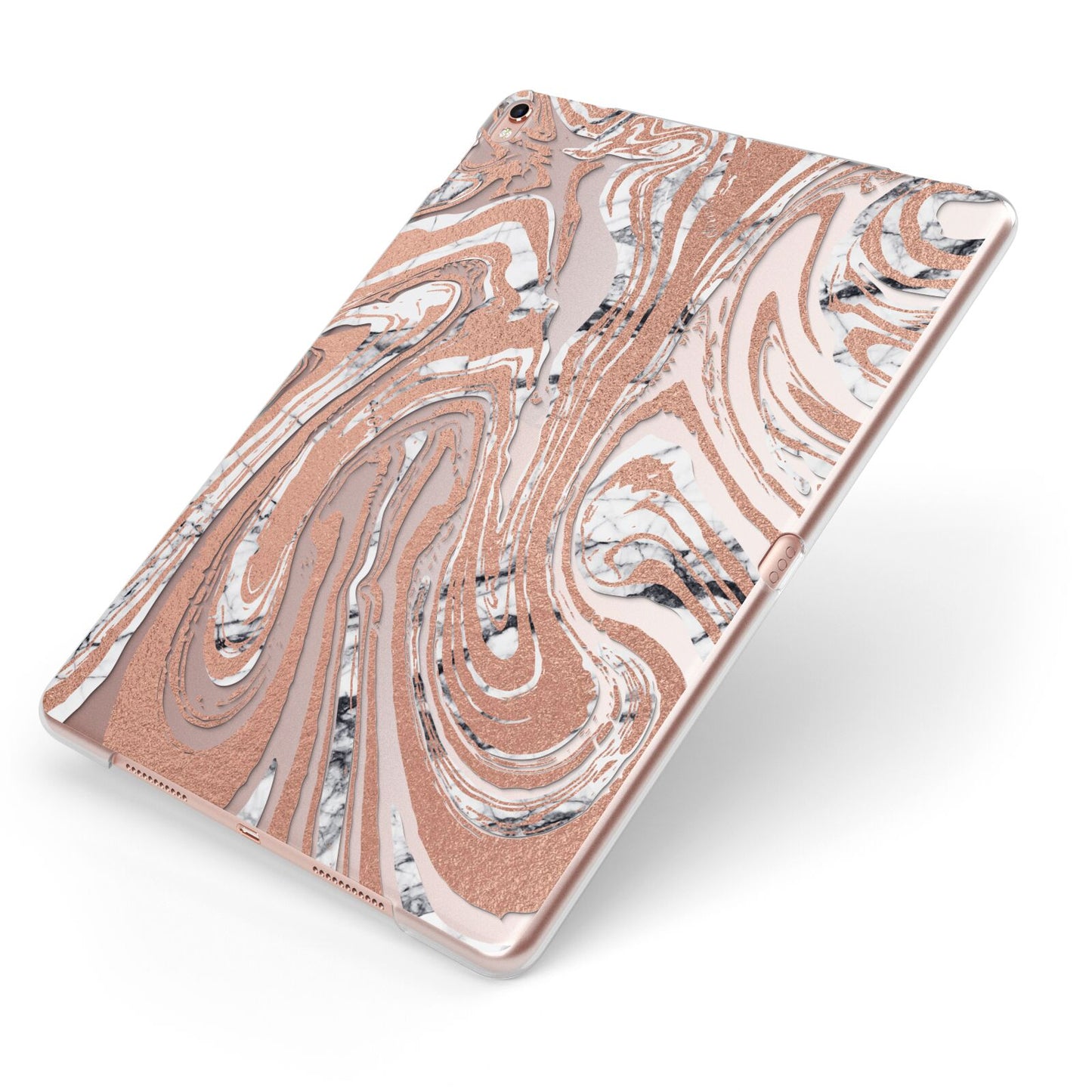 Gold And White Marble Apple iPad Case on Rose Gold iPad Side View