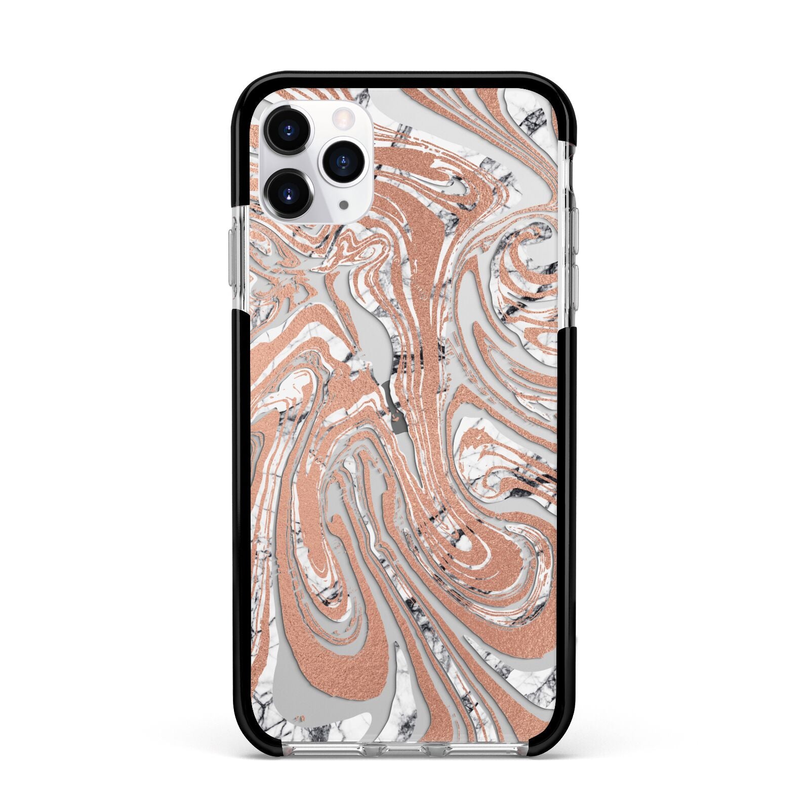 Gold And White Marble Apple iPhone 11 Pro Max in Silver with Black Impact Case