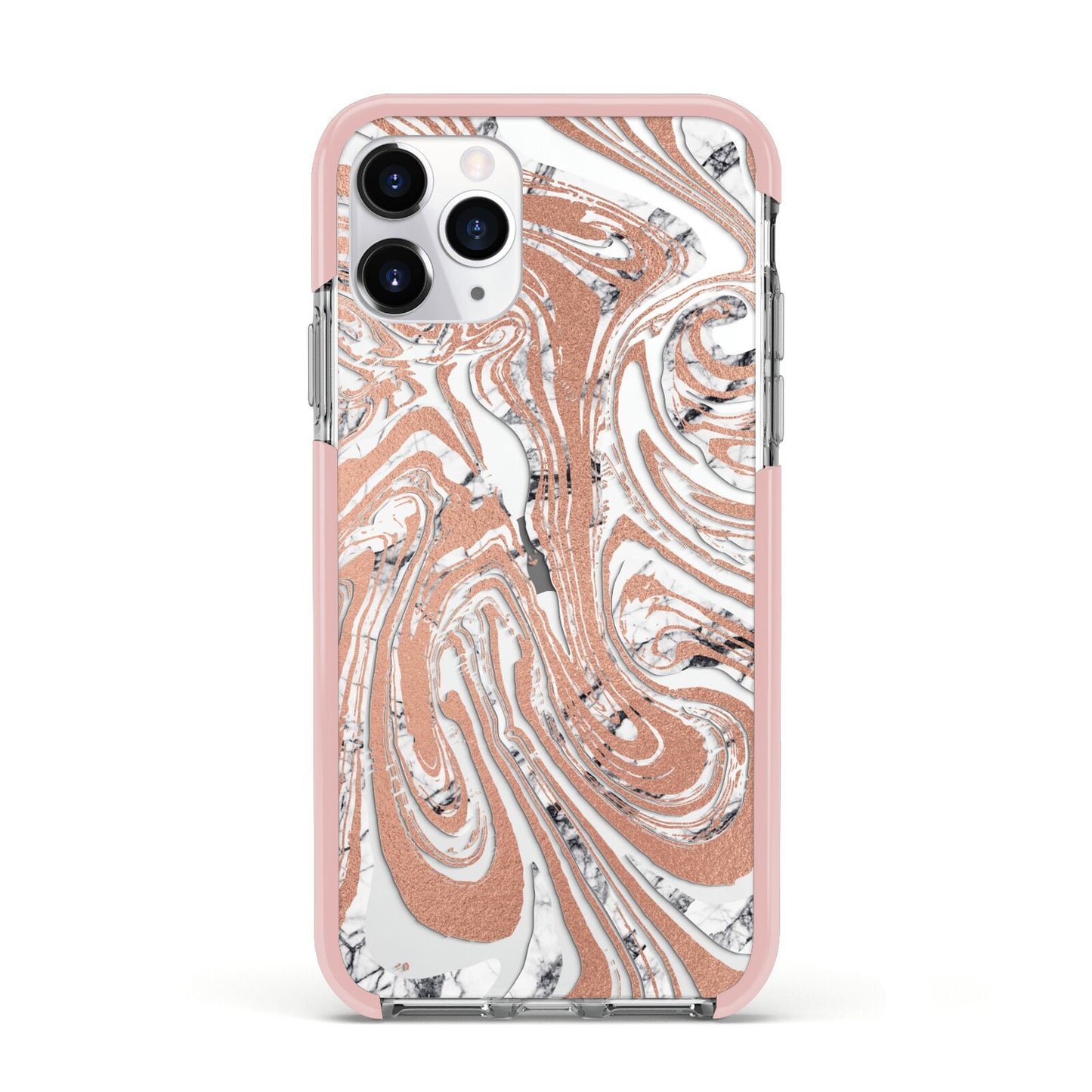 Gold And White Marble Apple iPhone 11 Pro in Silver with Pink Impact Case