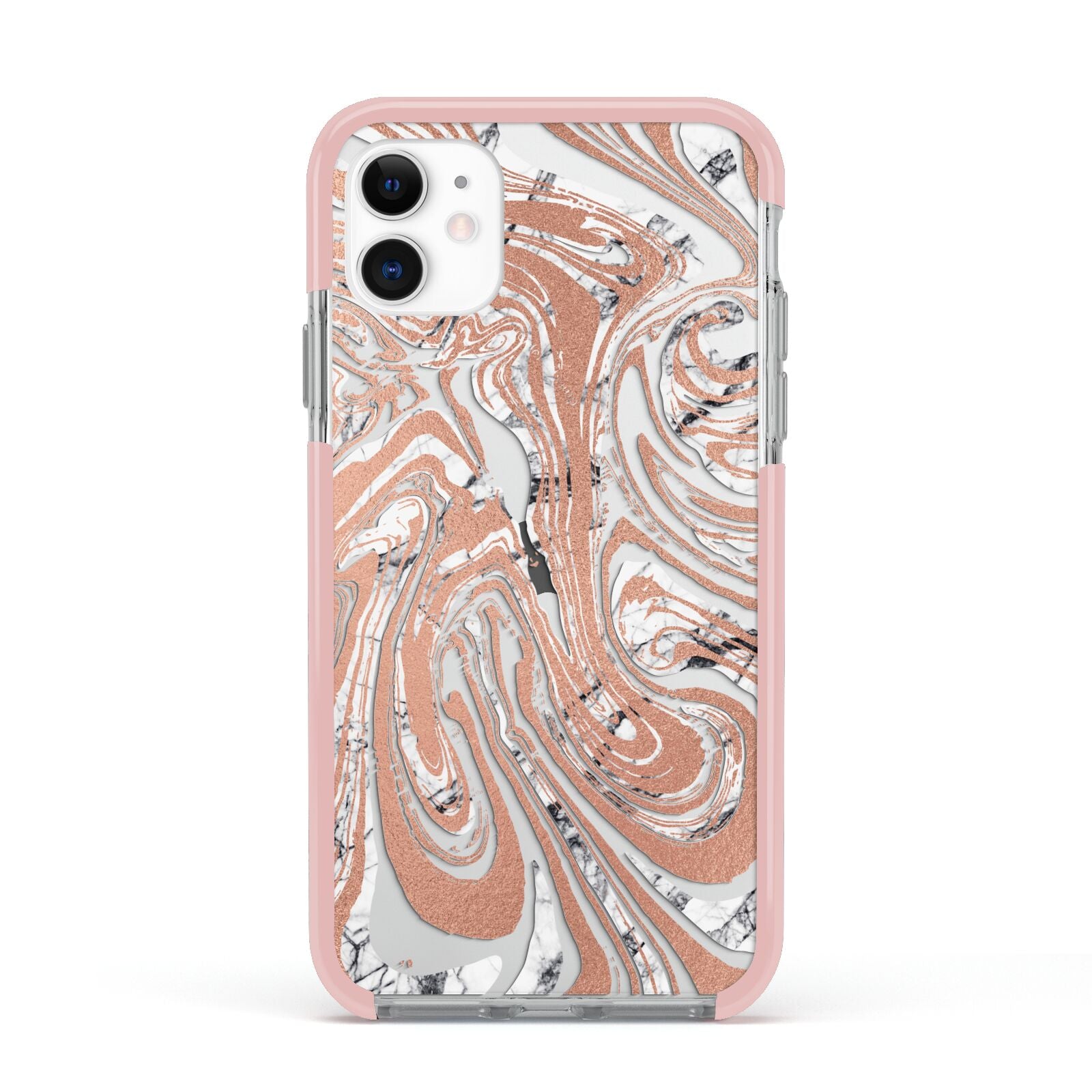 Gold And White Marble Apple iPhone 11 in White with Pink Impact Case