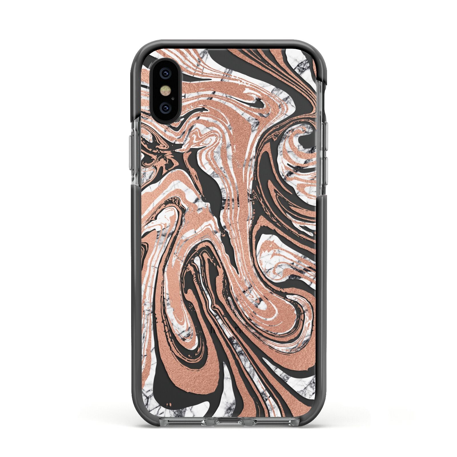 Gold And White Marble Apple iPhone Xs Impact Case Black Edge on Black Phone