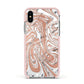Gold And White Marble Apple iPhone Xs Impact Case Pink Edge on Silver Phone