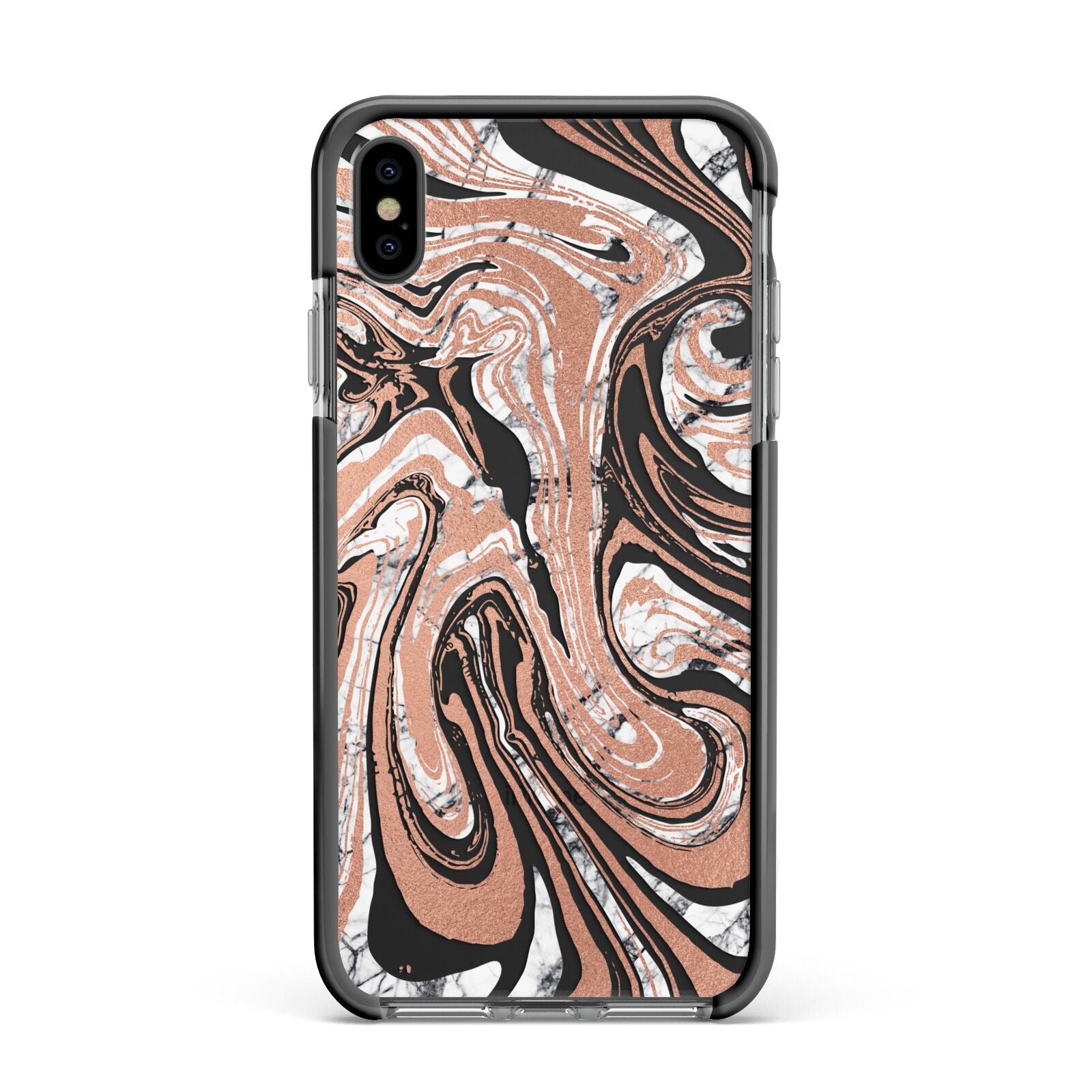 Gold And White Marble Apple iPhone Xs Max Impact Case Black Edge on Black Phone