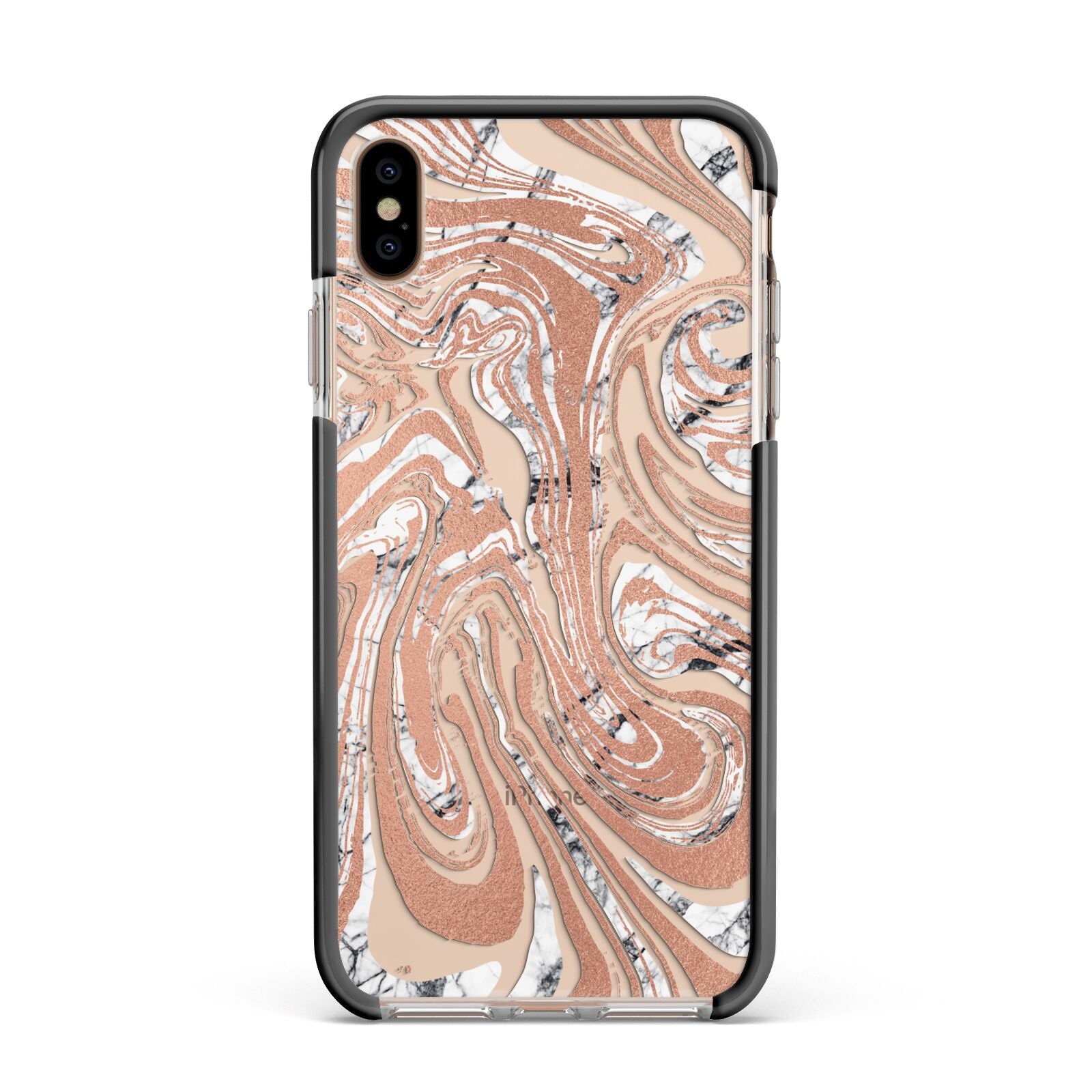 Gold And White Marble Apple iPhone Xs Max Impact Case Black Edge on Gold Phone