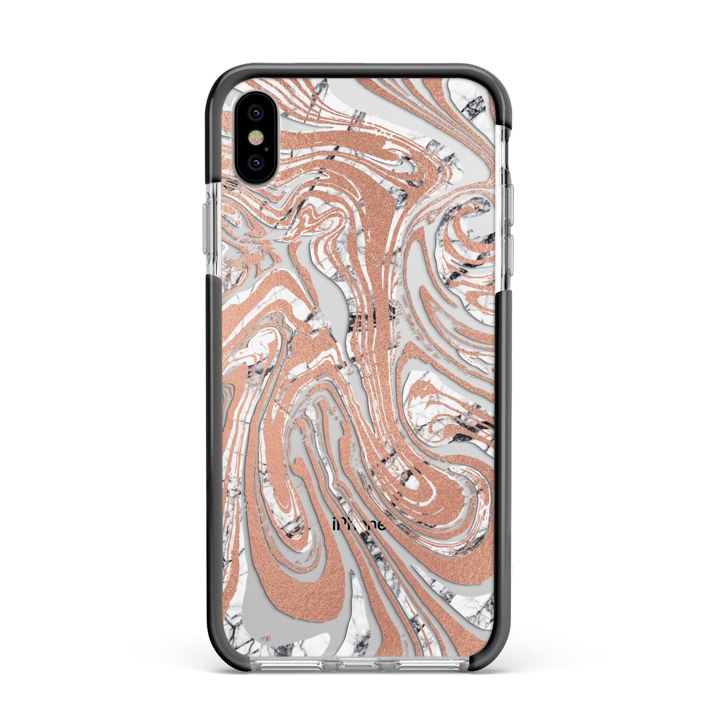 Gold And White Marble Apple iPhone Xs Max Impact Case Black Edge on Silver Phone