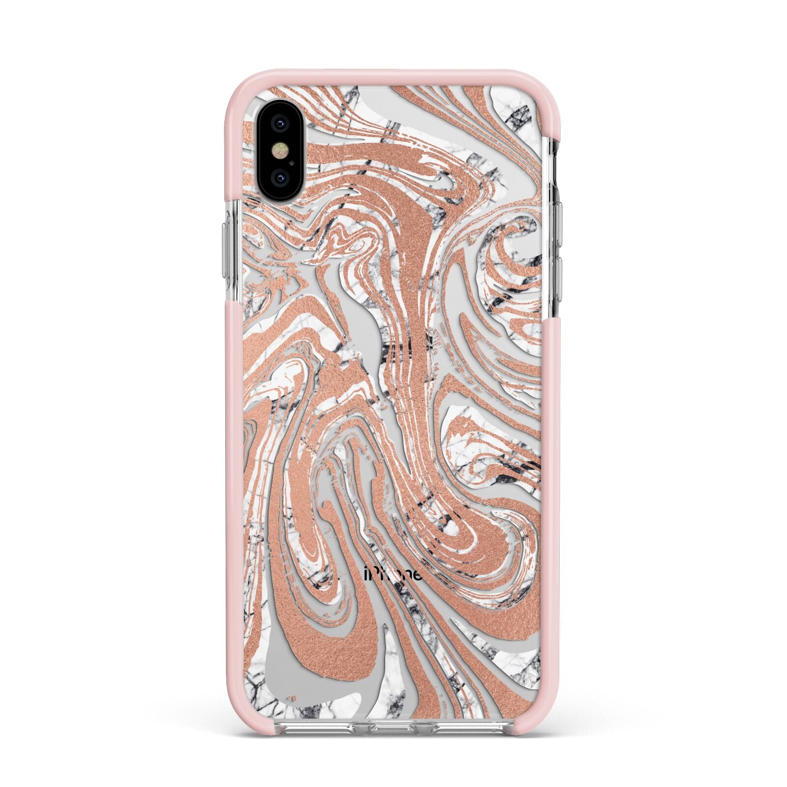Gold And White Marble Apple iPhone Xs Max Impact Case Pink Edge on Silver Phone