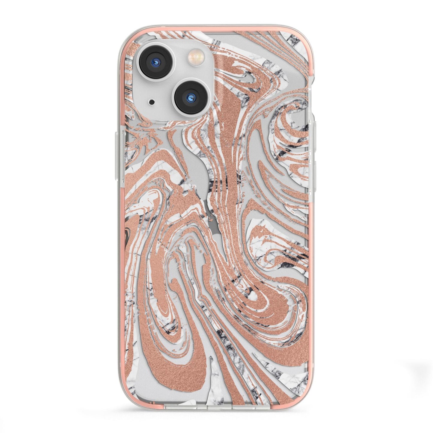 Gold And White Marble iPhone 13 Mini TPU Impact Case with Pink Edges