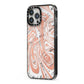 Gold And White Marble iPhone 13 Pro Max Black Impact Case Side Angle on Silver phone