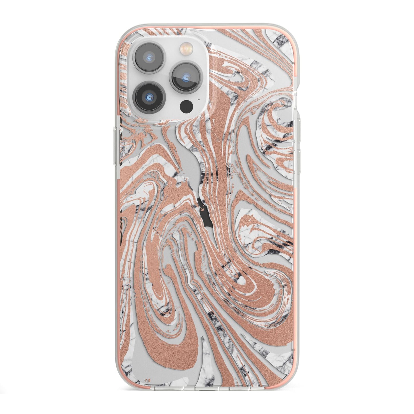 Gold And White Marble iPhone 13 Pro Max TPU Impact Case with Pink Edges