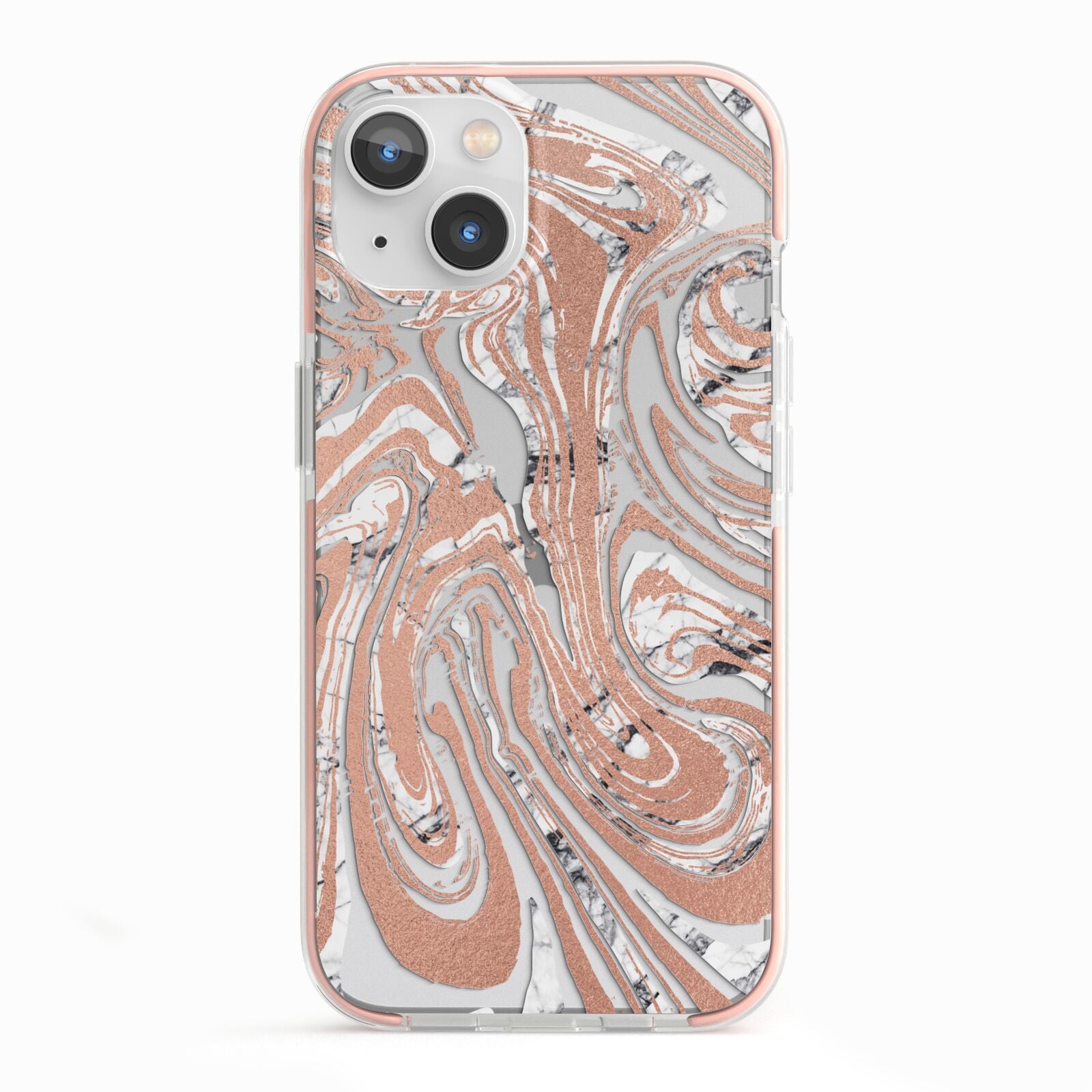 Gold And White Marble iPhone 13 TPU Impact Case with Pink Edges