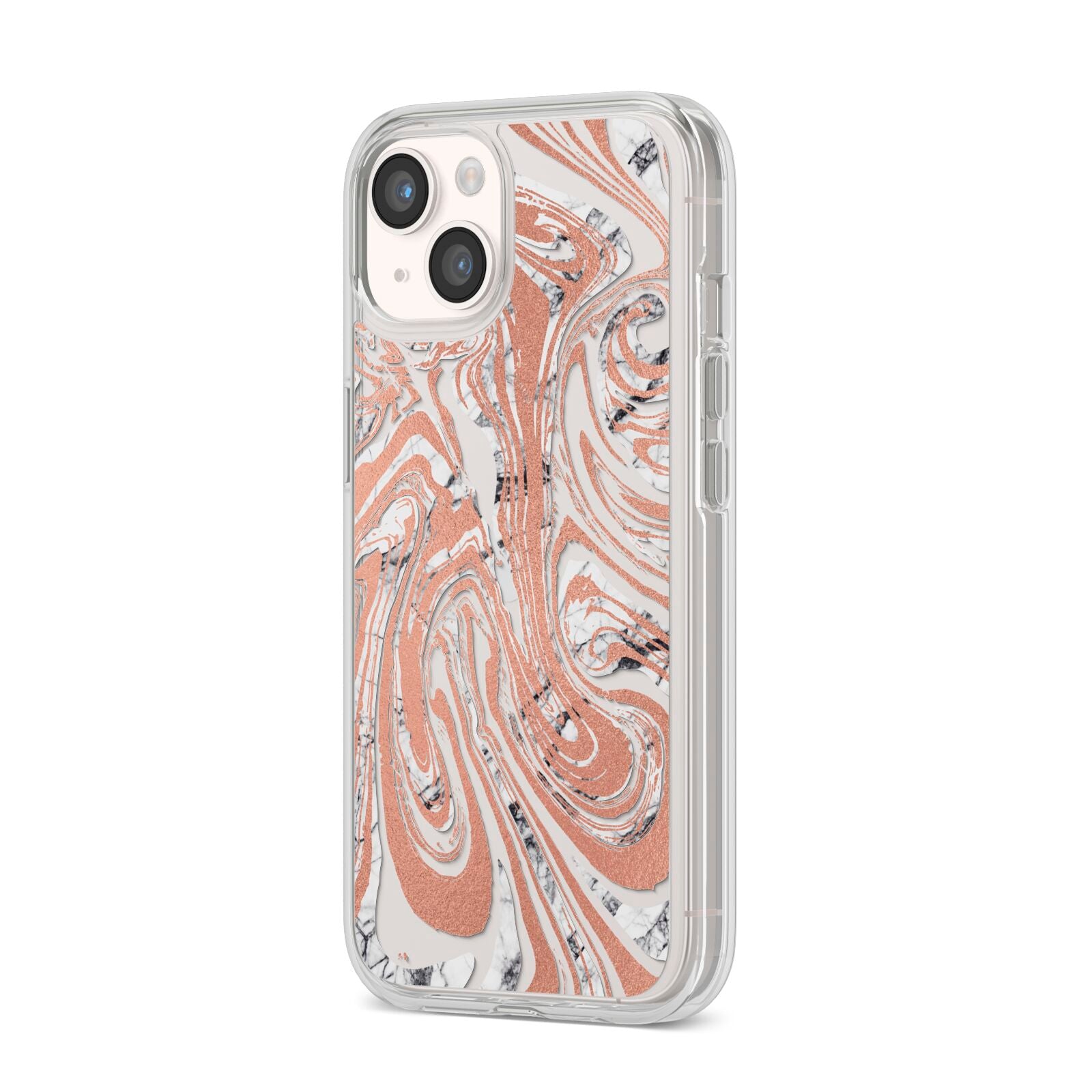 Gold And White Marble iPhone 14 Clear Tough Case Starlight Angled Image