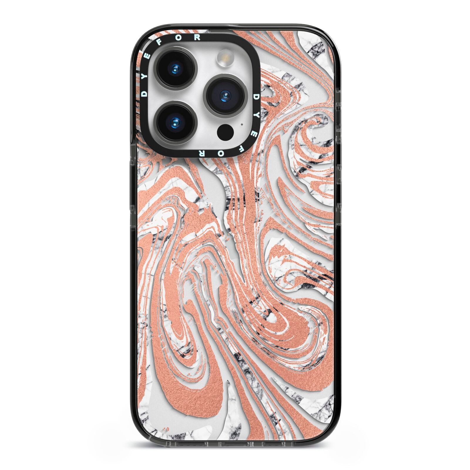 Gold And White Marble iPhone 14 Pro Black Impact Case on Silver phone