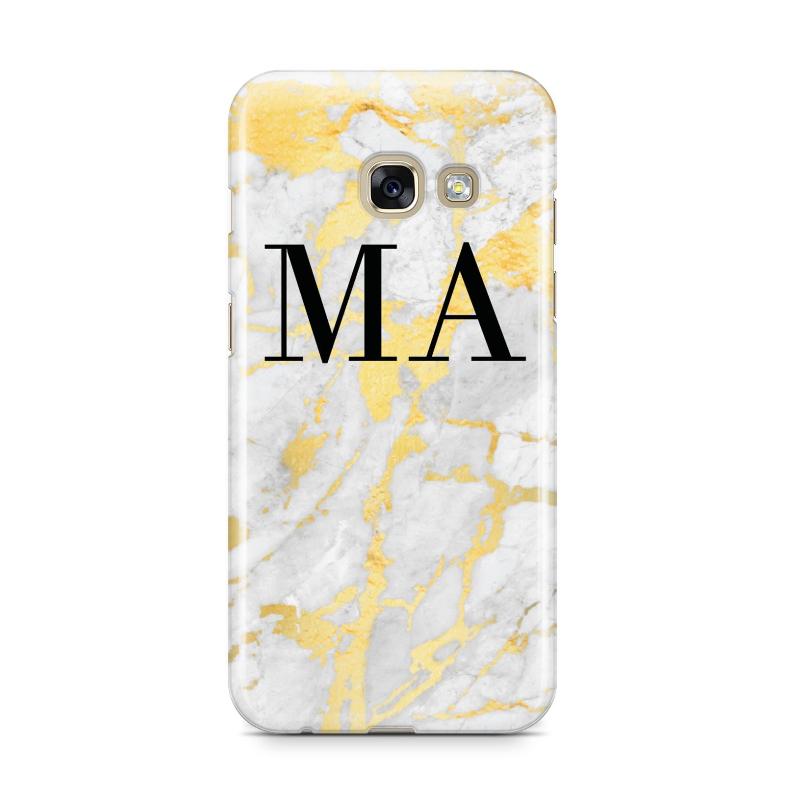 Gold Marble Custom Initials Samsung Galaxy A3 2017 Case on gold phone