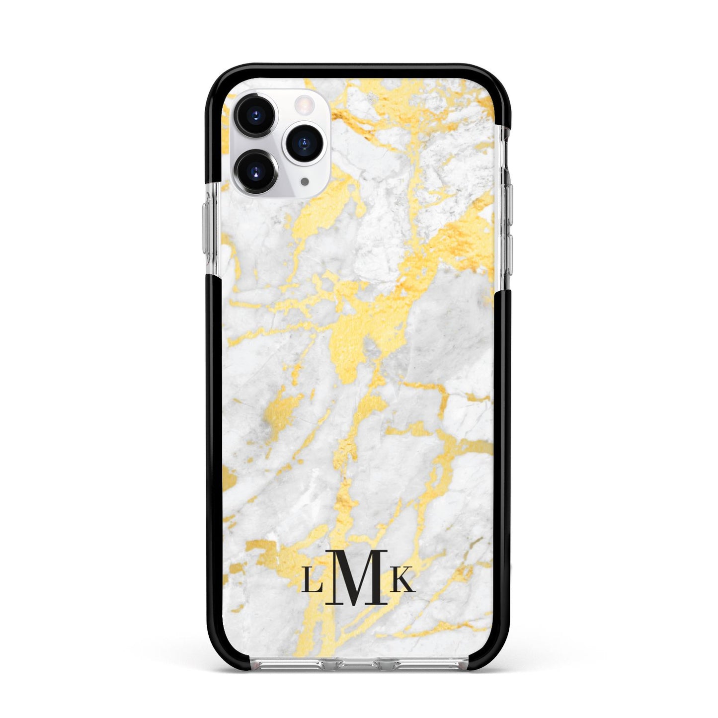 Gold Marble Initials Customised Apple iPhone 11 Pro Max in Silver with Black Impact Case