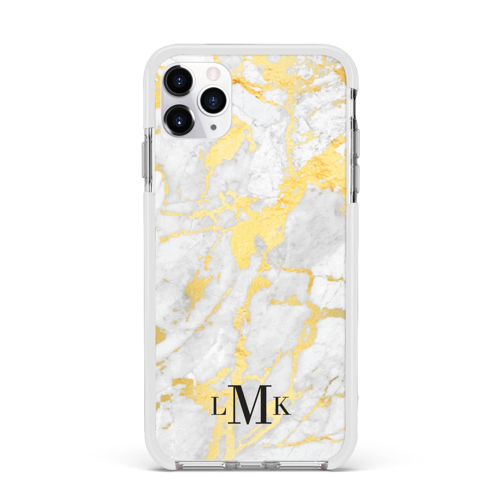 Gold Marble Initials Customised Apple iPhone 11 Pro Max in Silver with White Impact Case