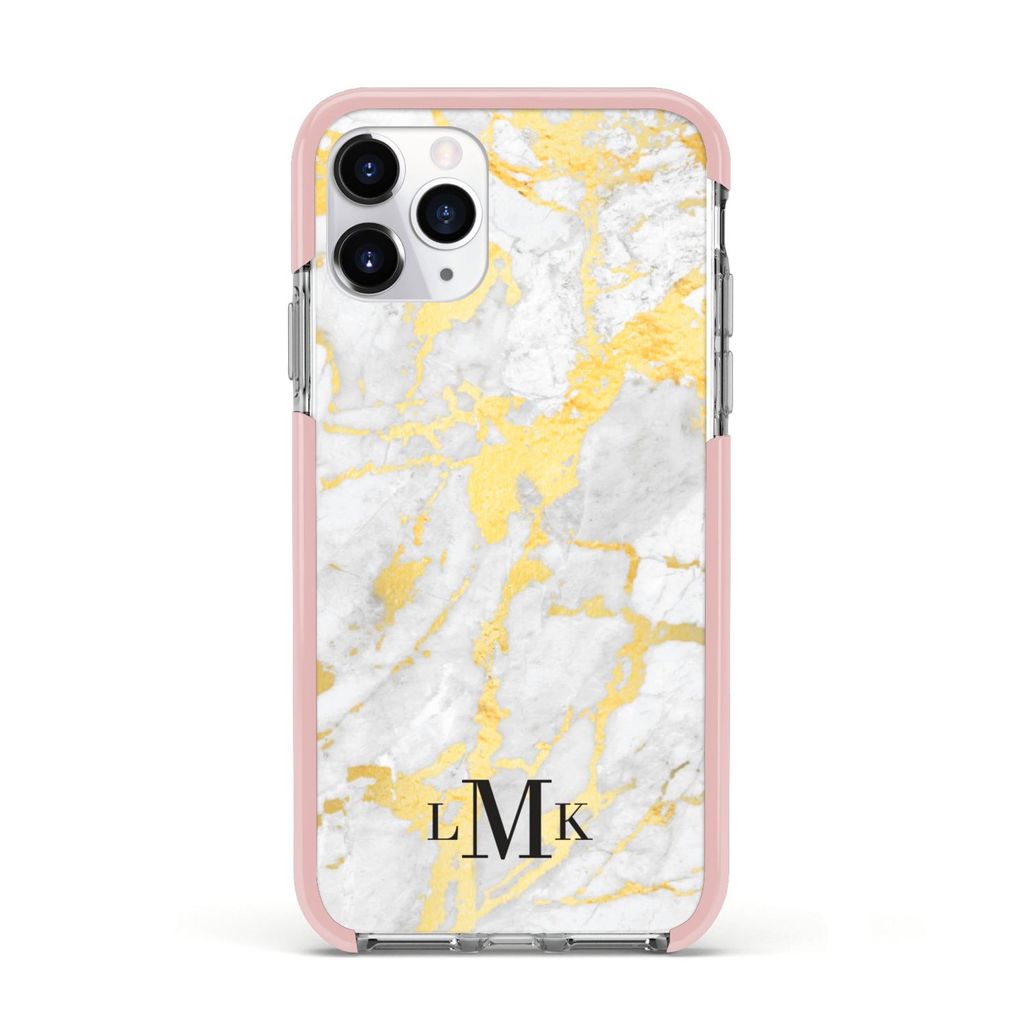 Gold Marble Initials Customised Apple iPhone 11 Pro in Silver with Pink Impact Case