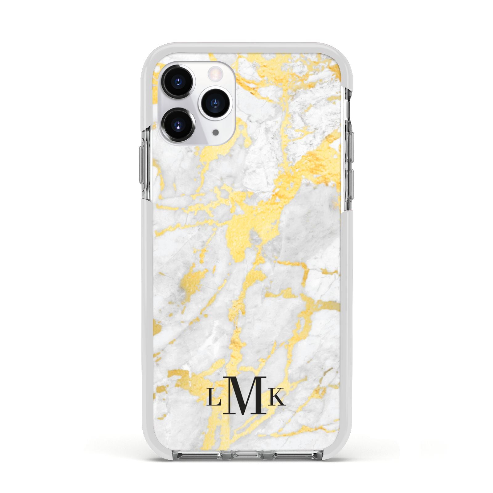 Gold Marble Initials Customised Apple iPhone 11 Pro in Silver with White Impact Case