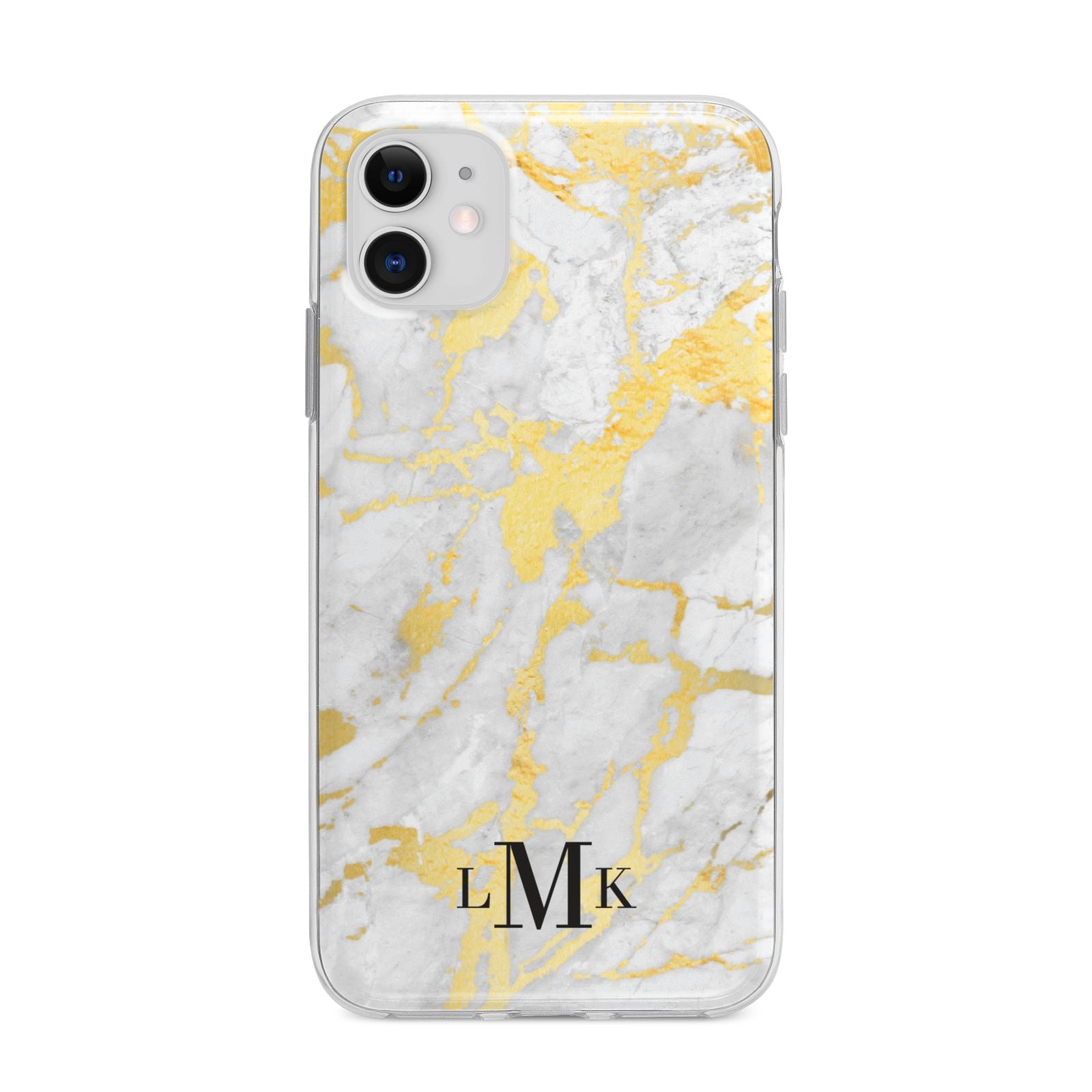 Gold Marble Initials Customised Apple iPhone 11 in White with Bumper Case
